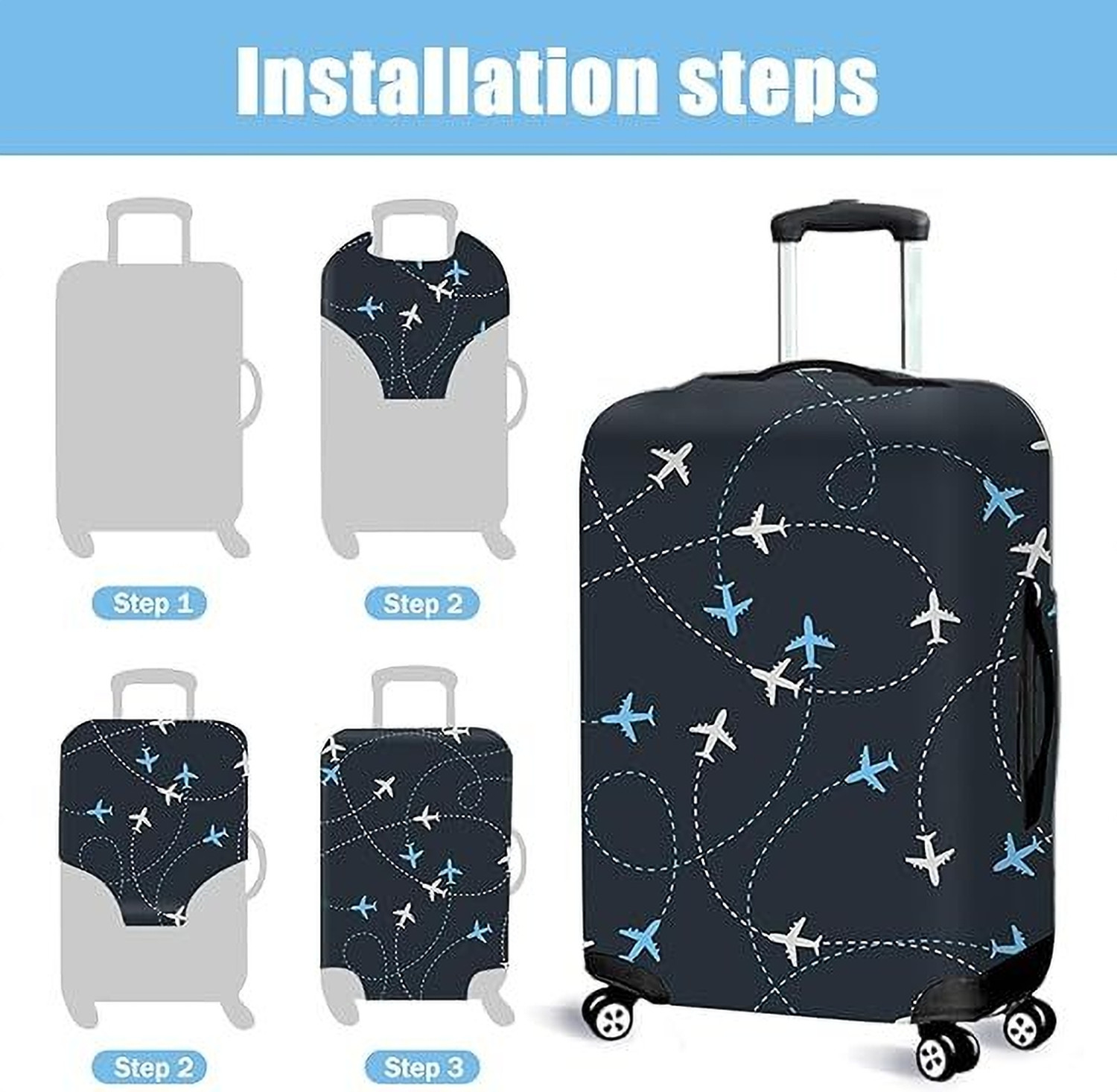 Image of NT Creation Printed Travel Suitcase Trolley Bag Protector - Scratch & Dust Proof Stretchable & Scratchproof , Reusable And Washable, Strong Durable Fabric Luggage Cover