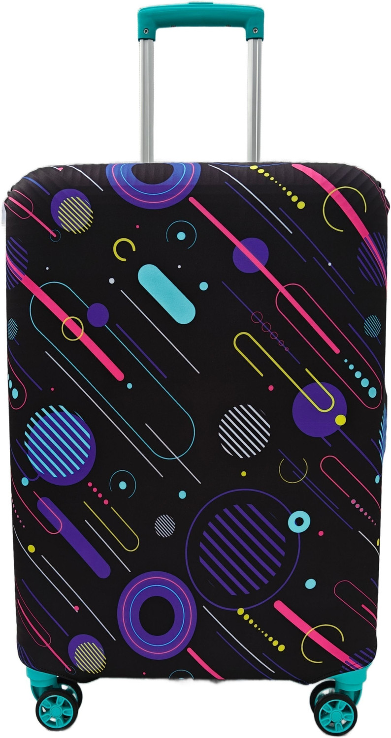 Image of Vmsales Printed Travel Suitcase Trolley Bag Covar (Protector) - Scratch & Dust Proof Stretchable & Scratchproof, Reusable And Washable, Durable Fabric Luggage Cover (Medium, Black, Multicolor)