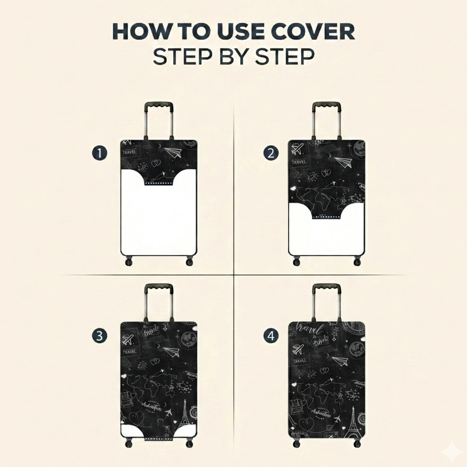 Image of NT Creation Stretchable & Scratchproof , Reusable And Washable, Strong Durable Fabric Printed Travel Suitcase Trolley Bag Protector - Scratch & Dust Proof Luggage Cover