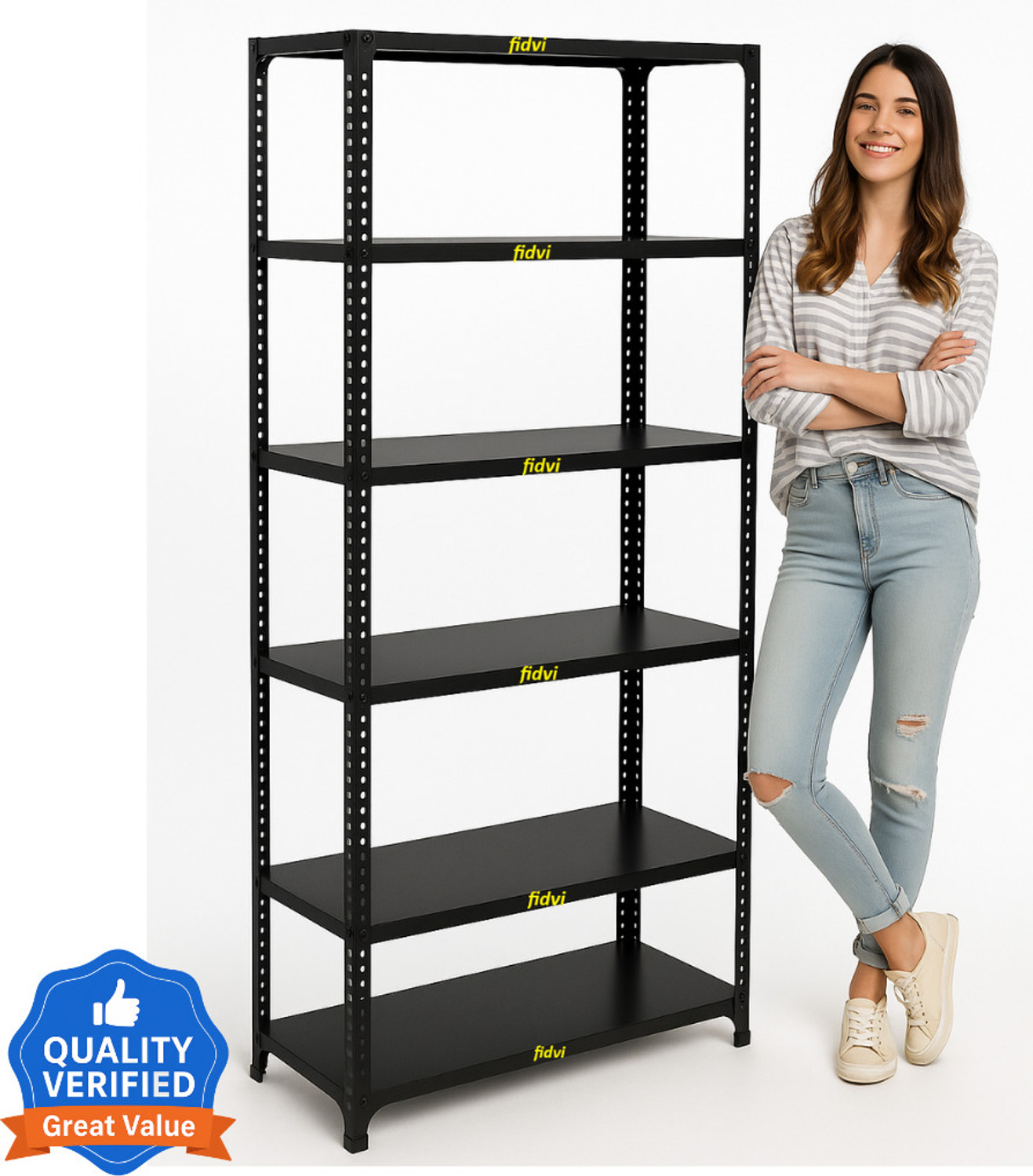 Image of FIDVI Slotted Angle CRC Sheet 6 Shelves Multipurpose Storage Rack Metal Open Book Shelf