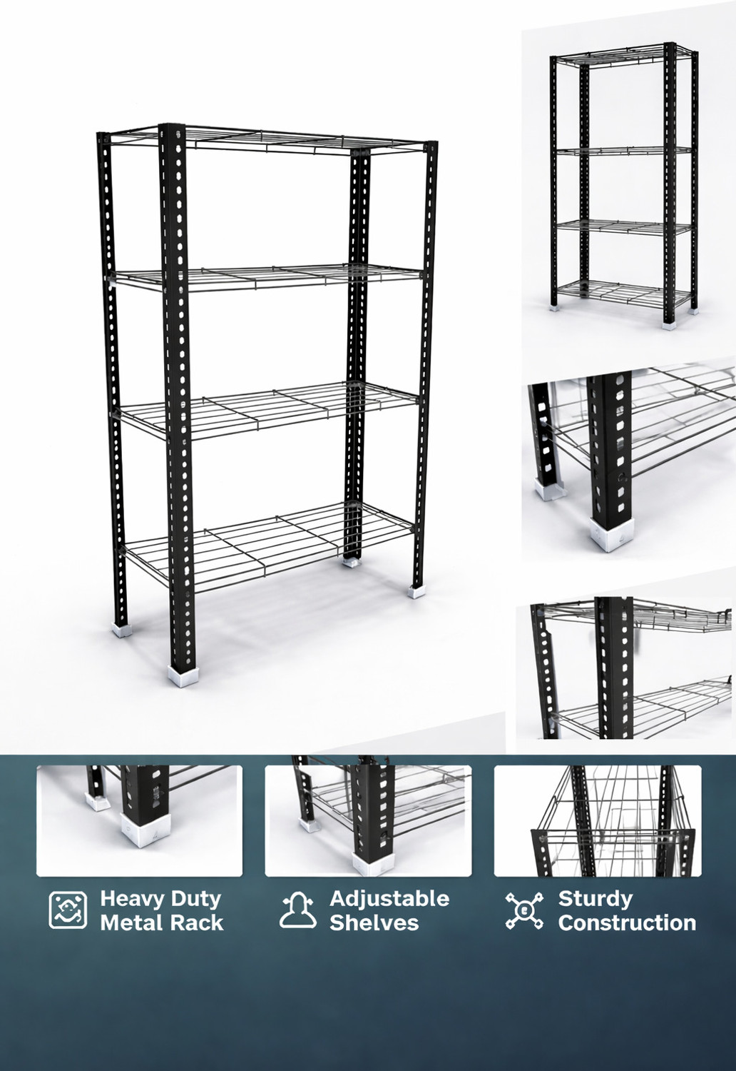 Image of Aknoteek 4 Tier Metal Bookshelf | Multipurpose Book Storage Rack for Home & Office Metal Open Book Shelf