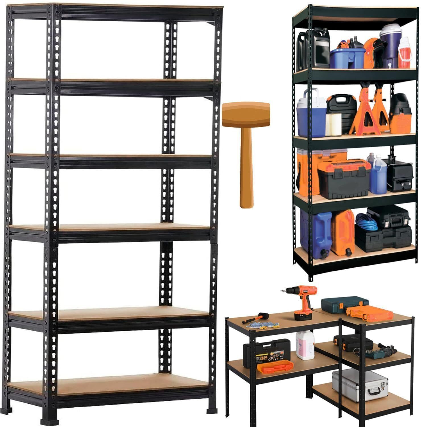 Image of JD FRESH Adjustable Boltless Metal Shelving Unit /Heavy Duty Metal Storage with Wood Plank Luggage Rack