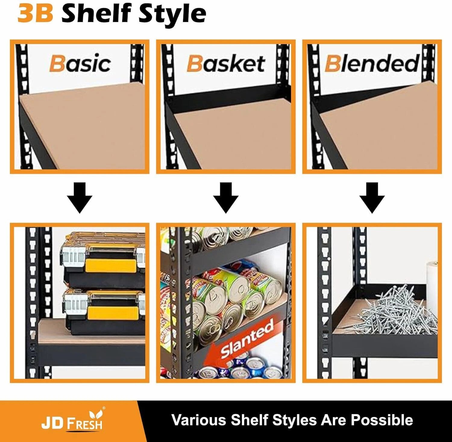 Image of JD FRESH Adjustable Boltless Metal Shelving Unit /Heavy Duty Metal Storage with Wood Plank Luggage Rack