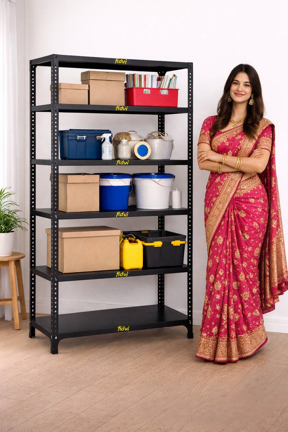 FIDVI Slotted Angle 6 Shelve Multipurpose Powder Coated Storage