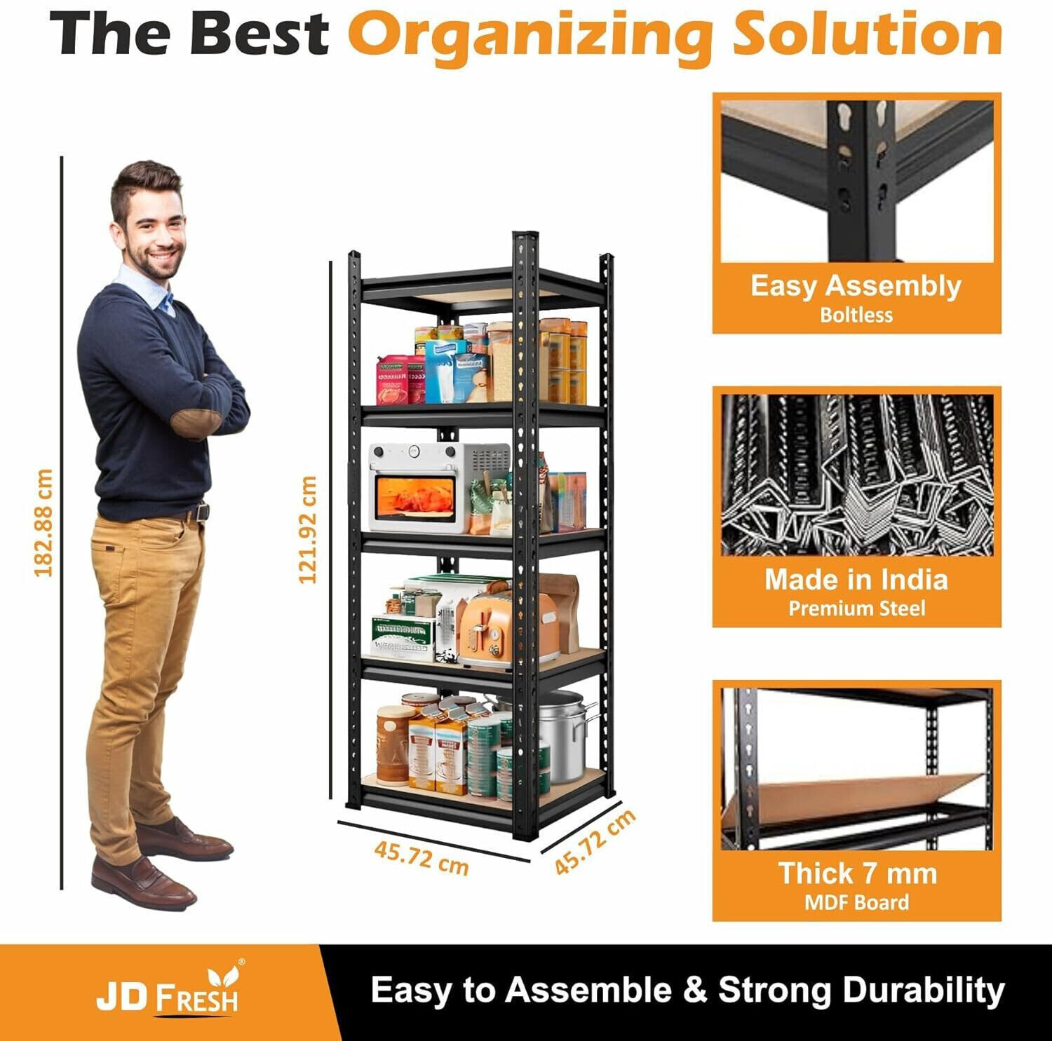 Image of JD FRESH Adjustable Boltless Metal Shelving Unit /Heavy Duty Metal Storage with Wood Plank Luggage Rack