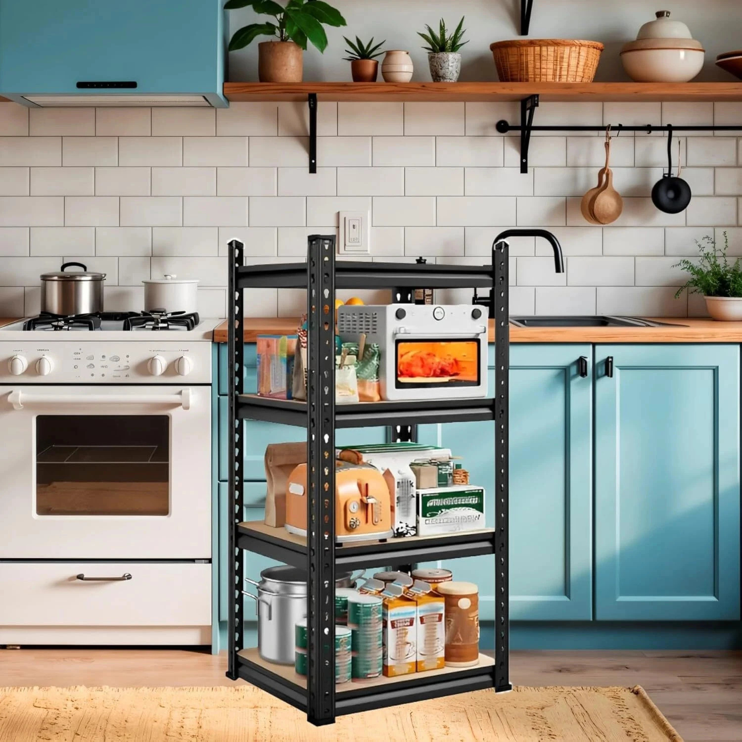 Image of JD FRESH Adjustable Boltless Metal Shelving Unit /Heavy Duty Metal Storage with Wood Plank Luggage Rack