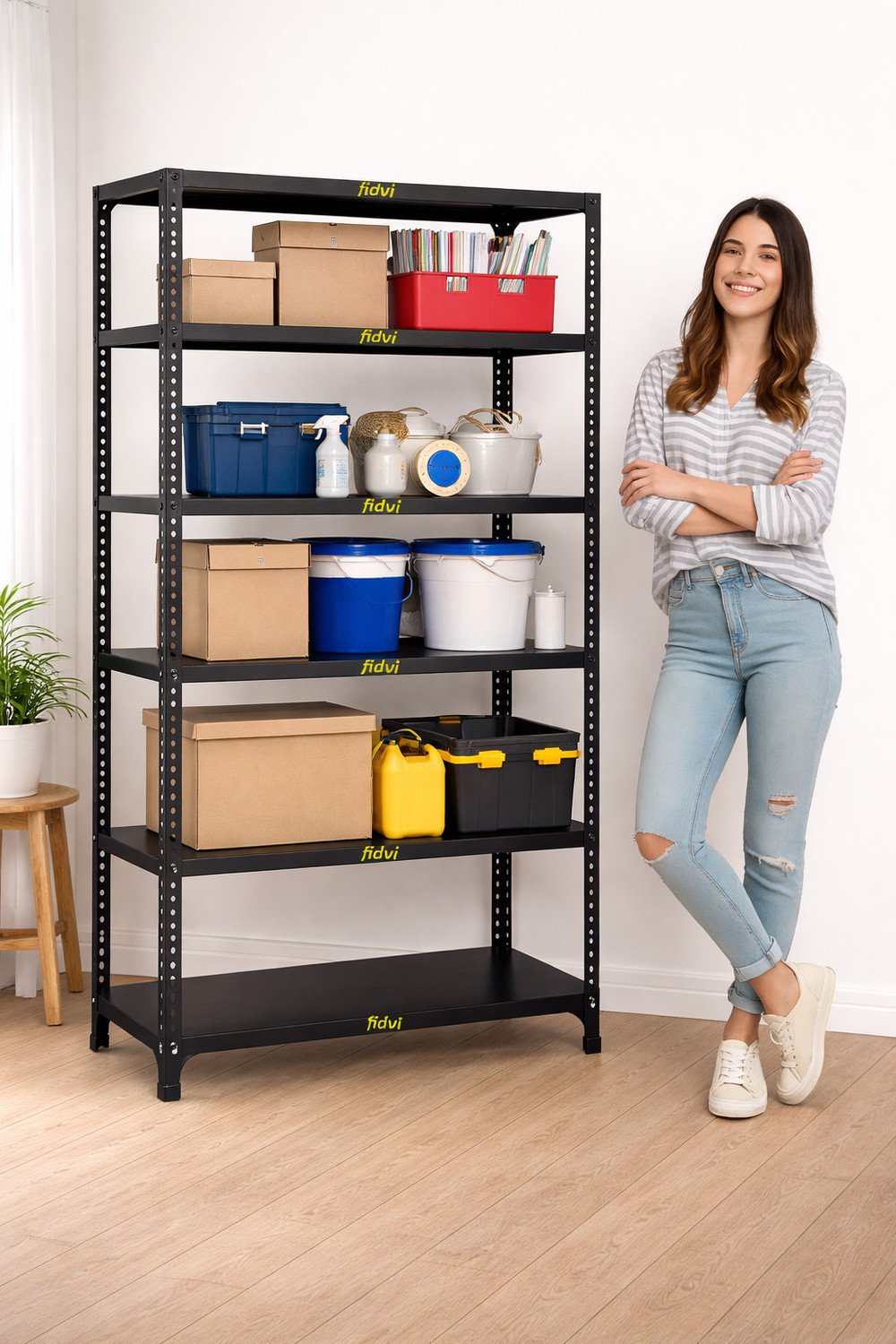 Image of FIDVI Premium Iron Storage Rack 6 Shelf Shop Home Kitchen PowderCoated 09 inchx41 inchx72 inch Luggage Rack