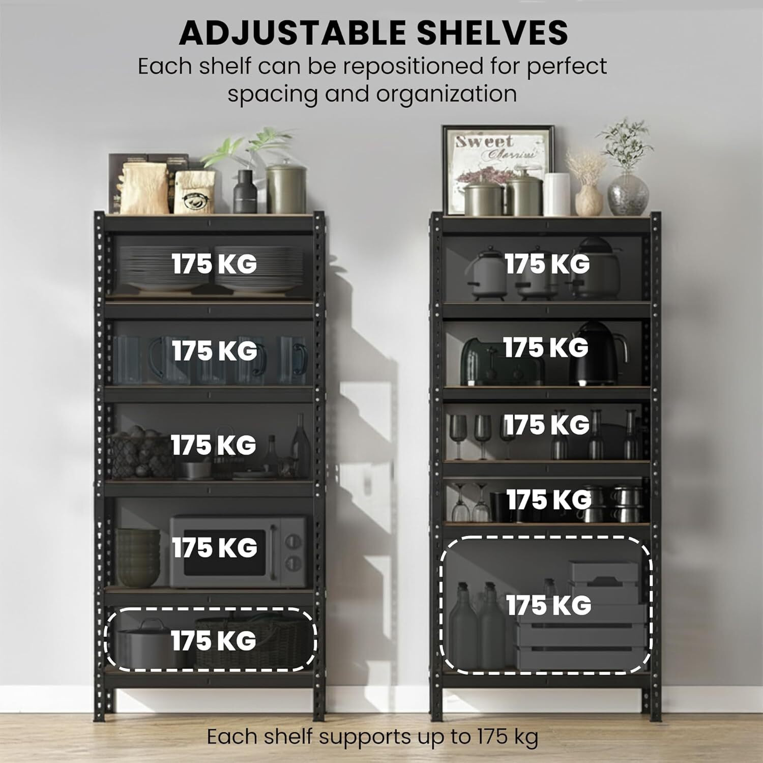 Image of Robustt Adjustable Rack Shelves Metal Storage For Shop 180kg limit Per Shelf-72X24x12 Iron Wall Shelf