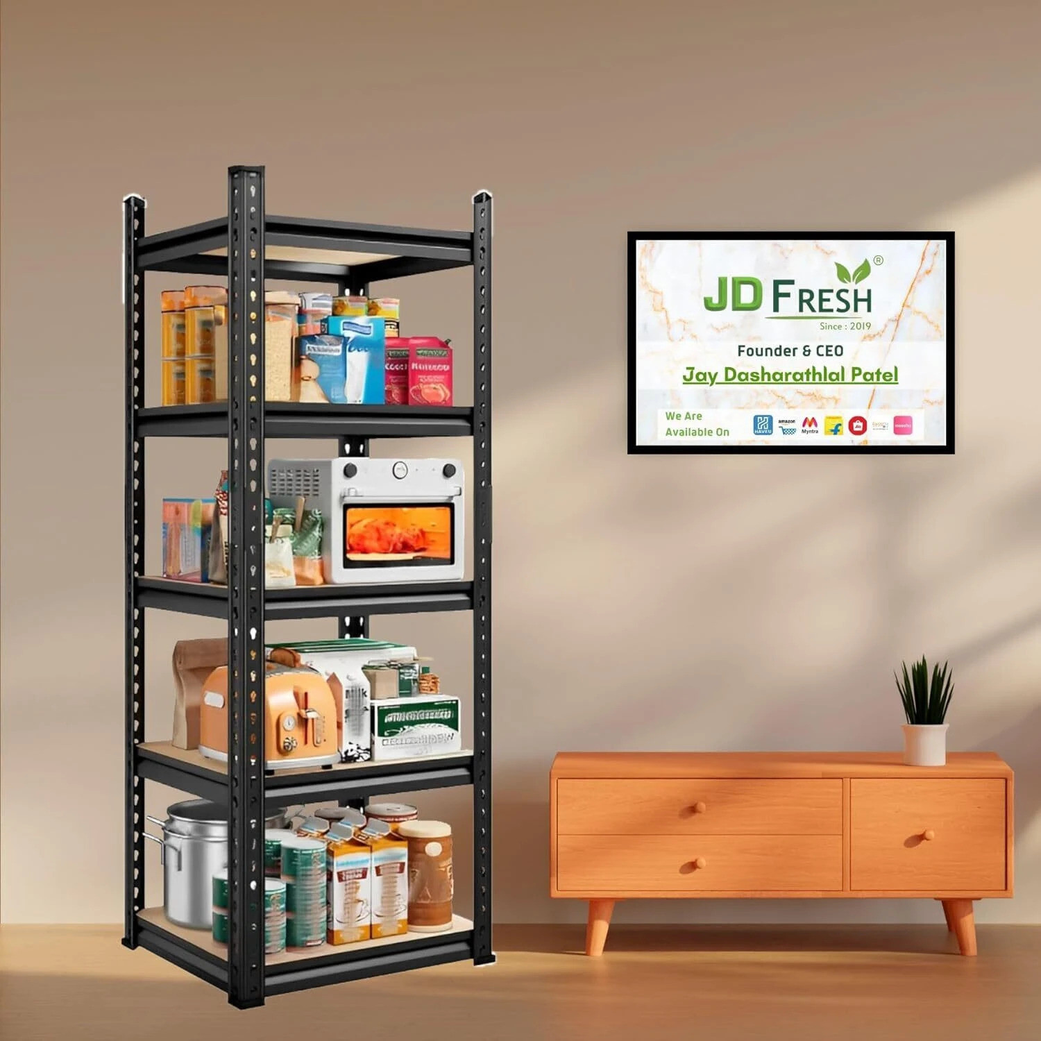 Image of JD FRESH Adjustable Boltless Metal Shelving Unit /Heavy Duty Metal Storage with Wood Plank Luggage Rack