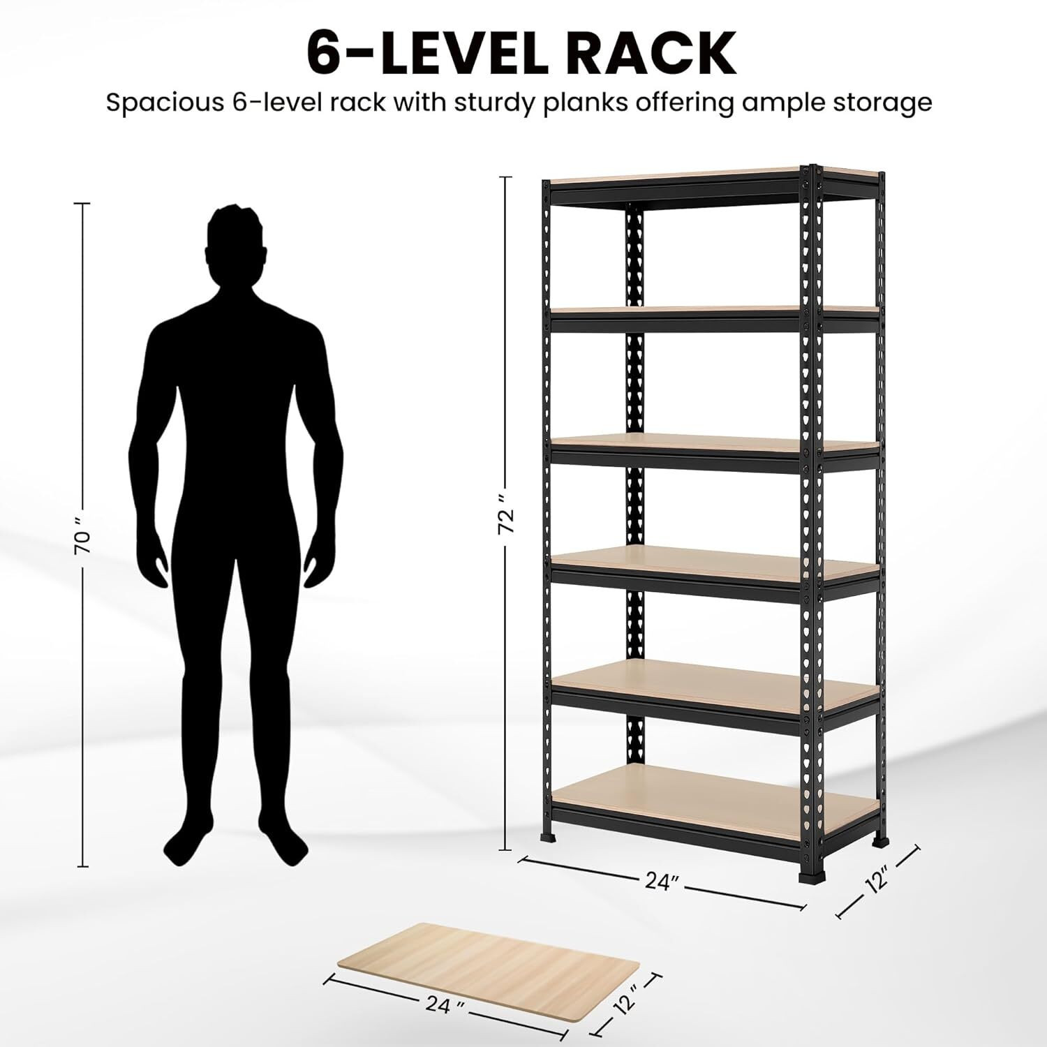 Image of Robustt Adjustable Rack Shelves Metal Storage For Shop 180kg limit Per Shelf-72X24x12 Iron Wall Shelf