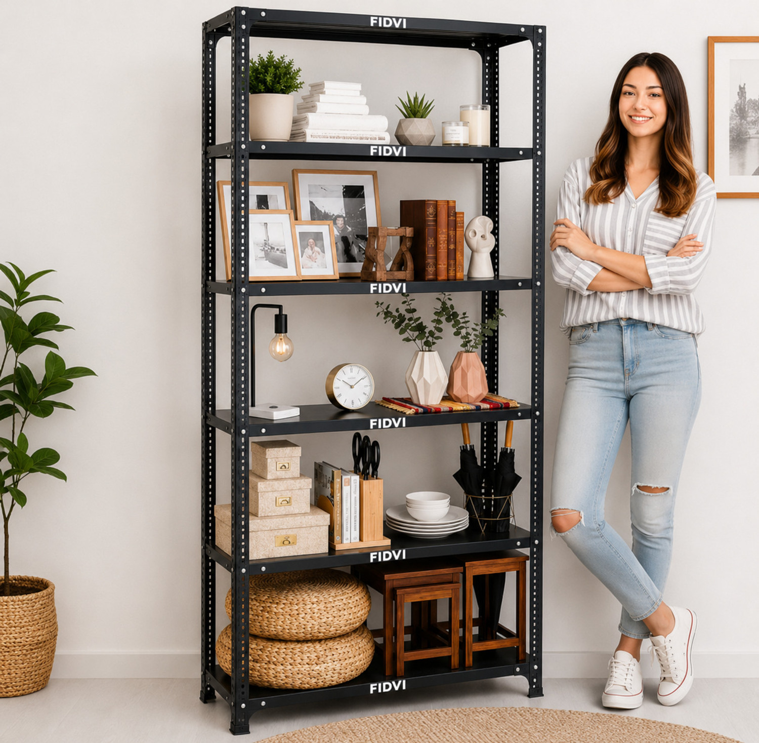 Image of FIDVI Iron Rack Metal Shelves Storage Shop Rack Luggage Powder Coated (09 inchWx35 inchLx72 inchH) Iron Wall Shelf