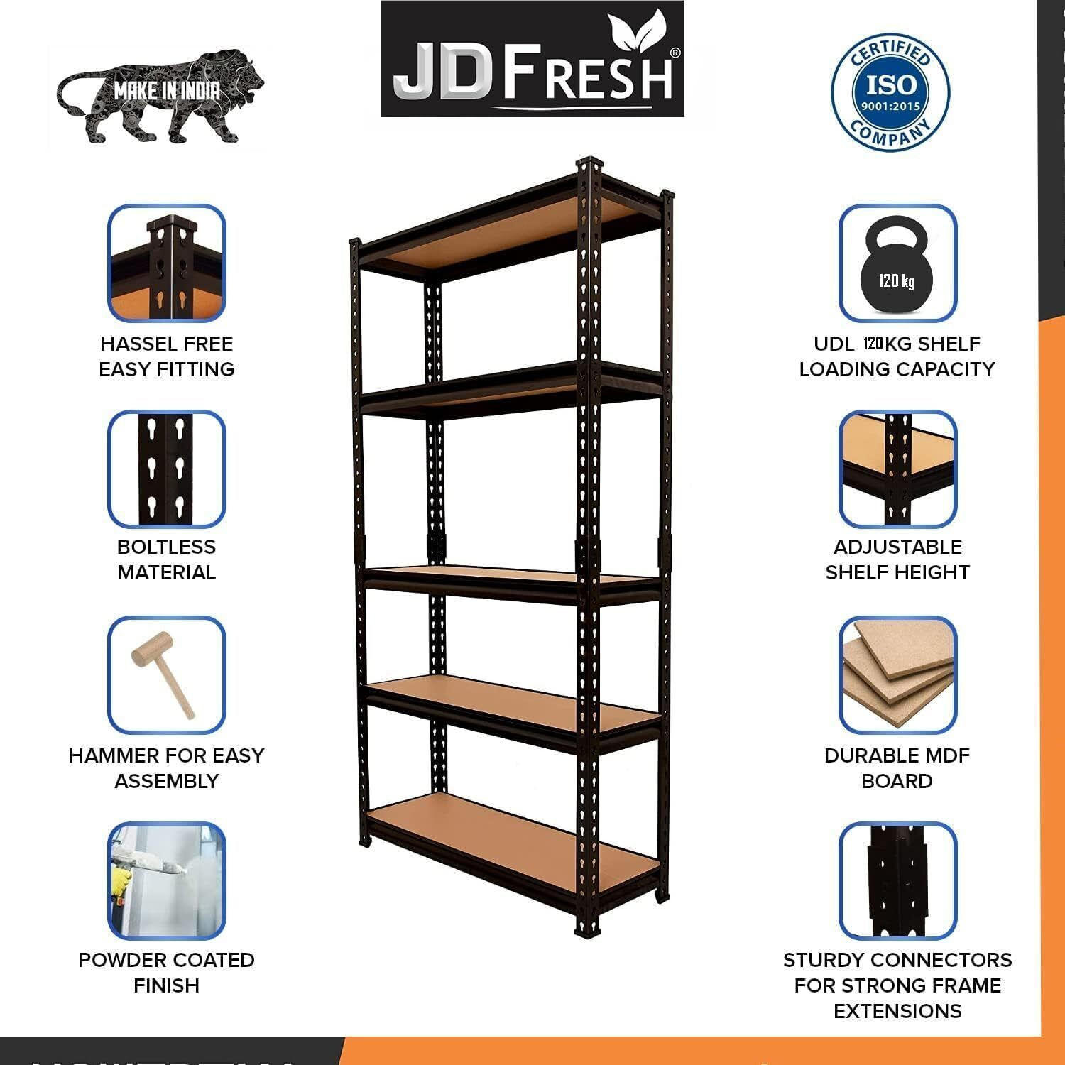 Image of JD FRESH Adjustable Boltless Metal Shelving Unit /Heavy Duty Metal Storage with Wood Plank Luggage Rack