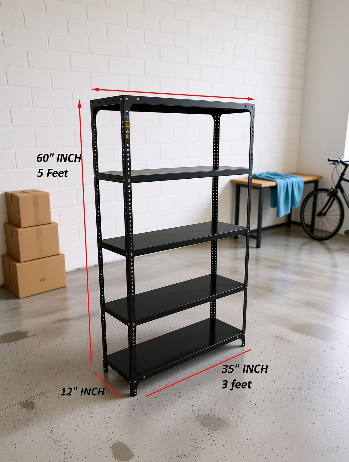 Image of FIDVI Iron Rack Metal Shelves Storage Shop Rack Luggage Powder Coated (12 inchWx35 inchLx60 inchH) Iron Wall Shelf
