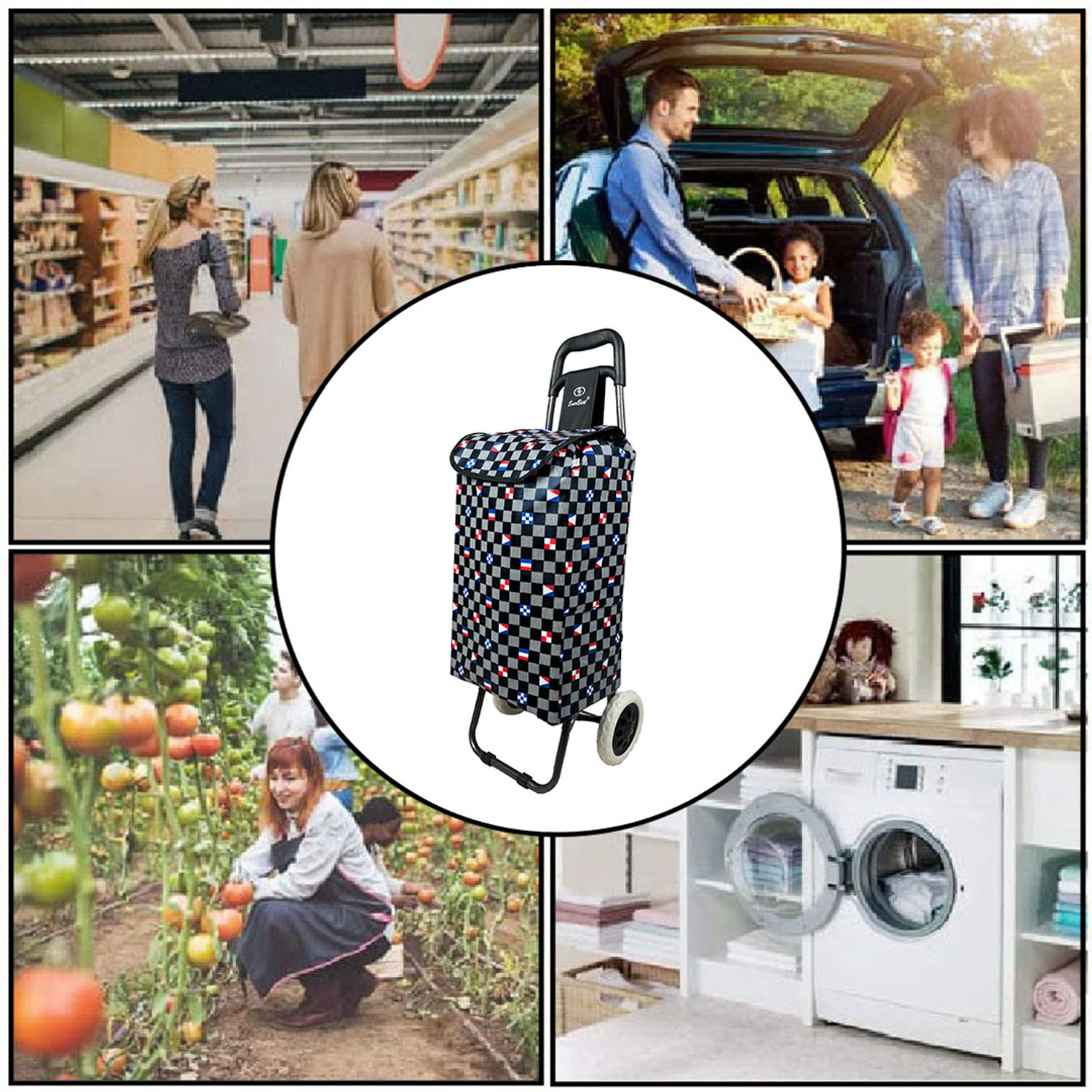 Image of EverBest Shopping Trolley Bag (Black Chess) Luggage Trolley