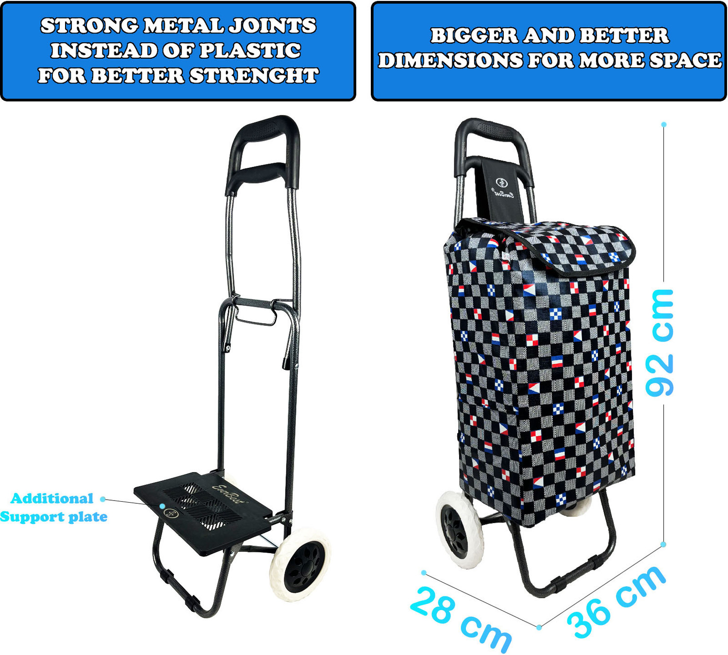 Image of EverBest Shopping Trolley Bag (Black Chess) Luggage Trolley