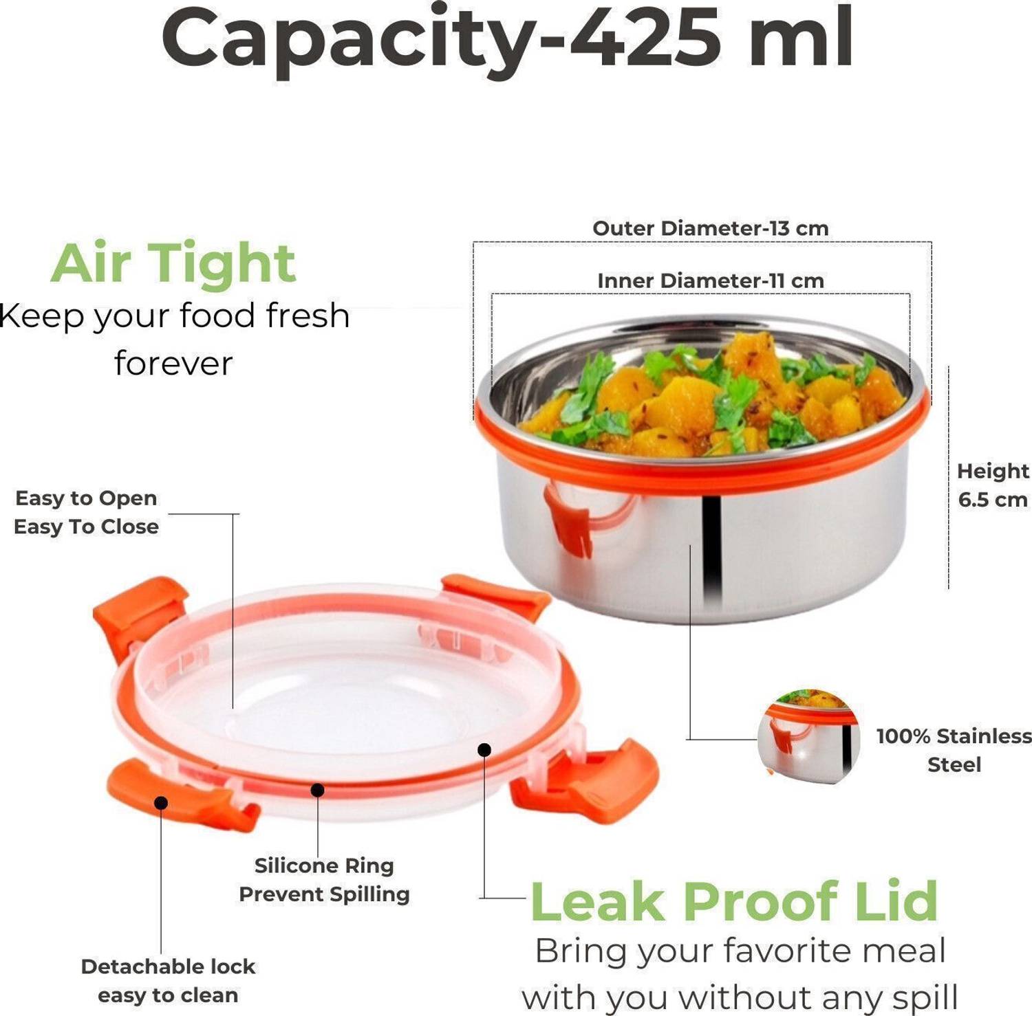 UNINOX Stainless Steel 425ml Orange Lunch Box - Image 2