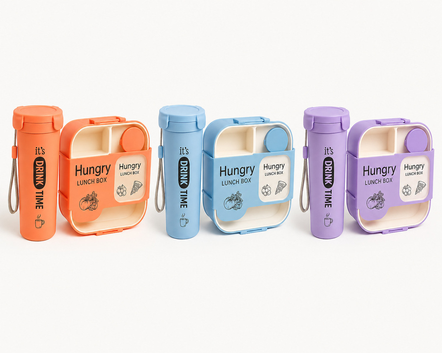 Image of VS Steel Lunch Box with Water Bottle Set Leak Proof Food Grade Tiffin Random Color Set 3 Containers Plastic School Lunch Box