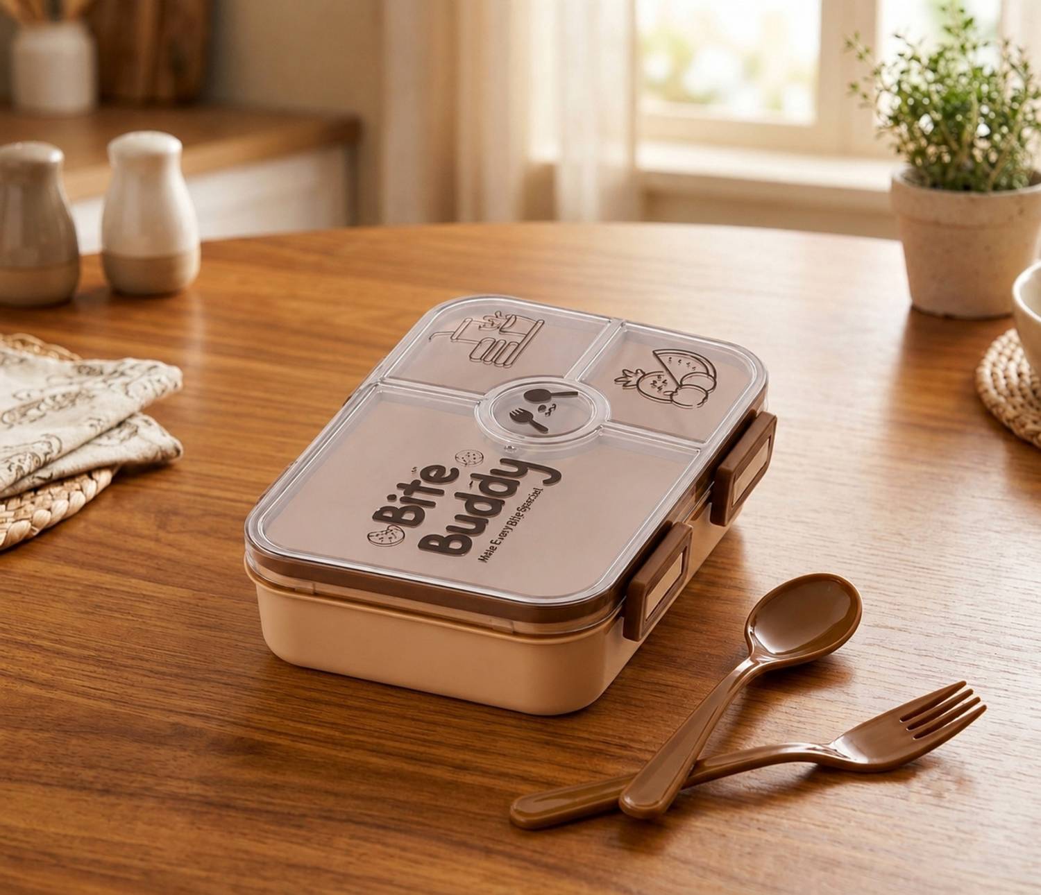 Bitebuddy Lunchbox with 3 section | Leakage proof Lunchbox 3 Containers Plastic School Lunch Box — Lunch Boxes & Tiffins