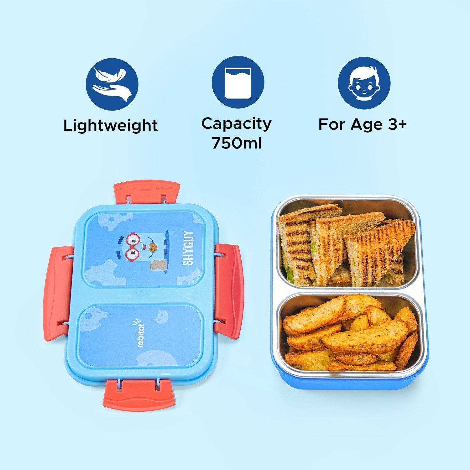 Image of Rabitat Yumzee Smash Lunchbox for School - Shyguy 1 Containers Stainless Steel School Lunch Box