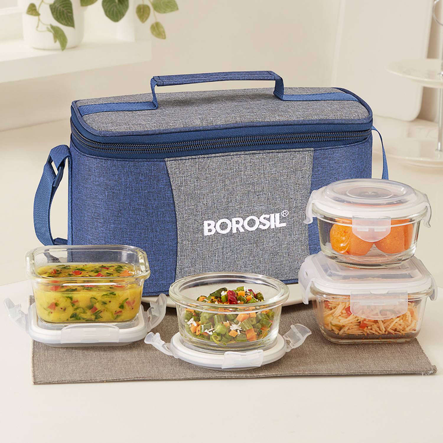 BOROSIL Alora Universal Glass Lunchbox, 4 pc Set (320 ml x 2 + 24... more