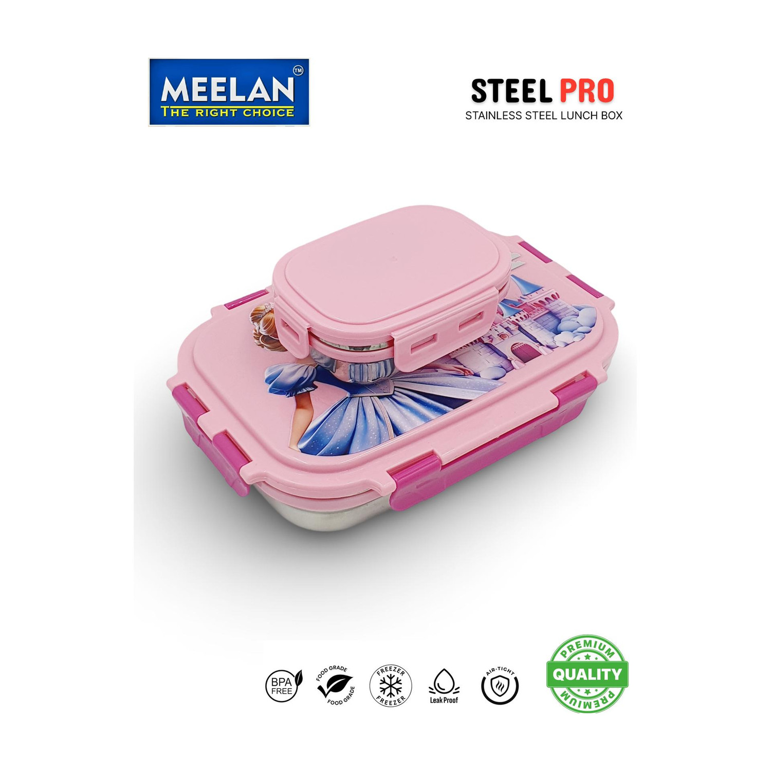 Image of meelan lunch box / tiffin box / tiffin for kids / lunch box steel / tiffin box for girls 2 Containers Stainless Steel, Polypropylene School Lunch Box