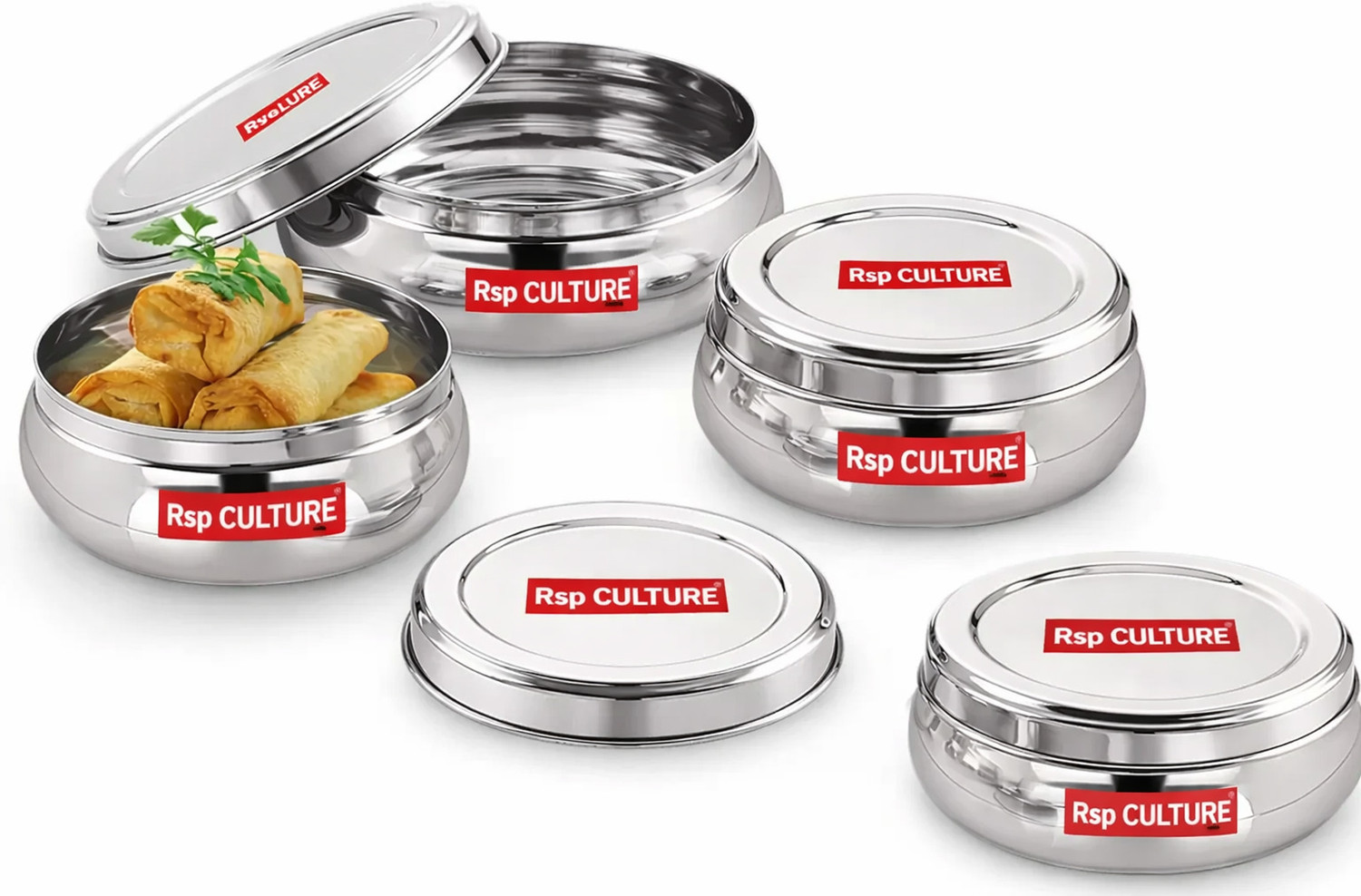 Image of RSP Culture Stainless steel utlity Container 200 ml, 400ml, 650ml,950ml set of 4 Containers Stainless Steel School Lunch Box (1300 ml)