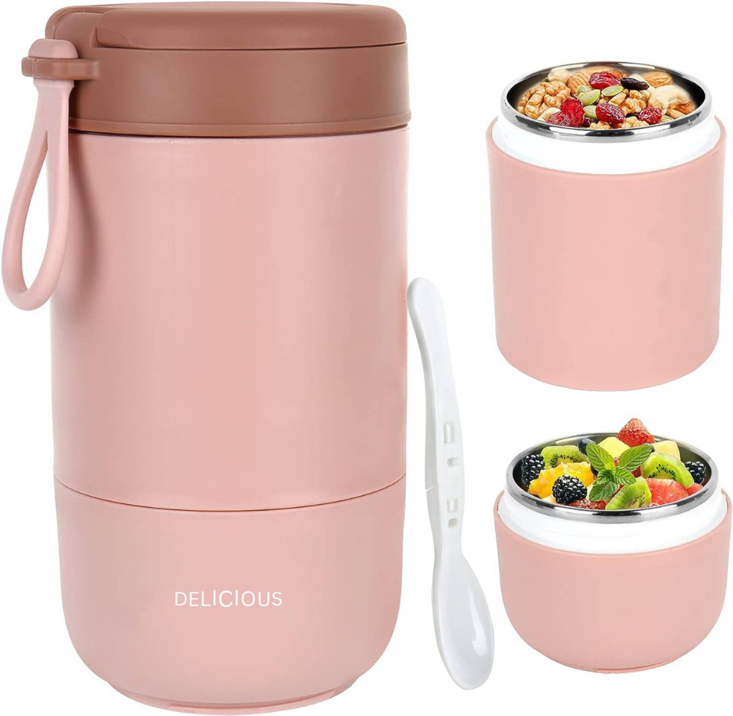 afifa Stainless Steel Portable Food Jar with Spoon 2 Containers Stainless Steel Office Lunch Box