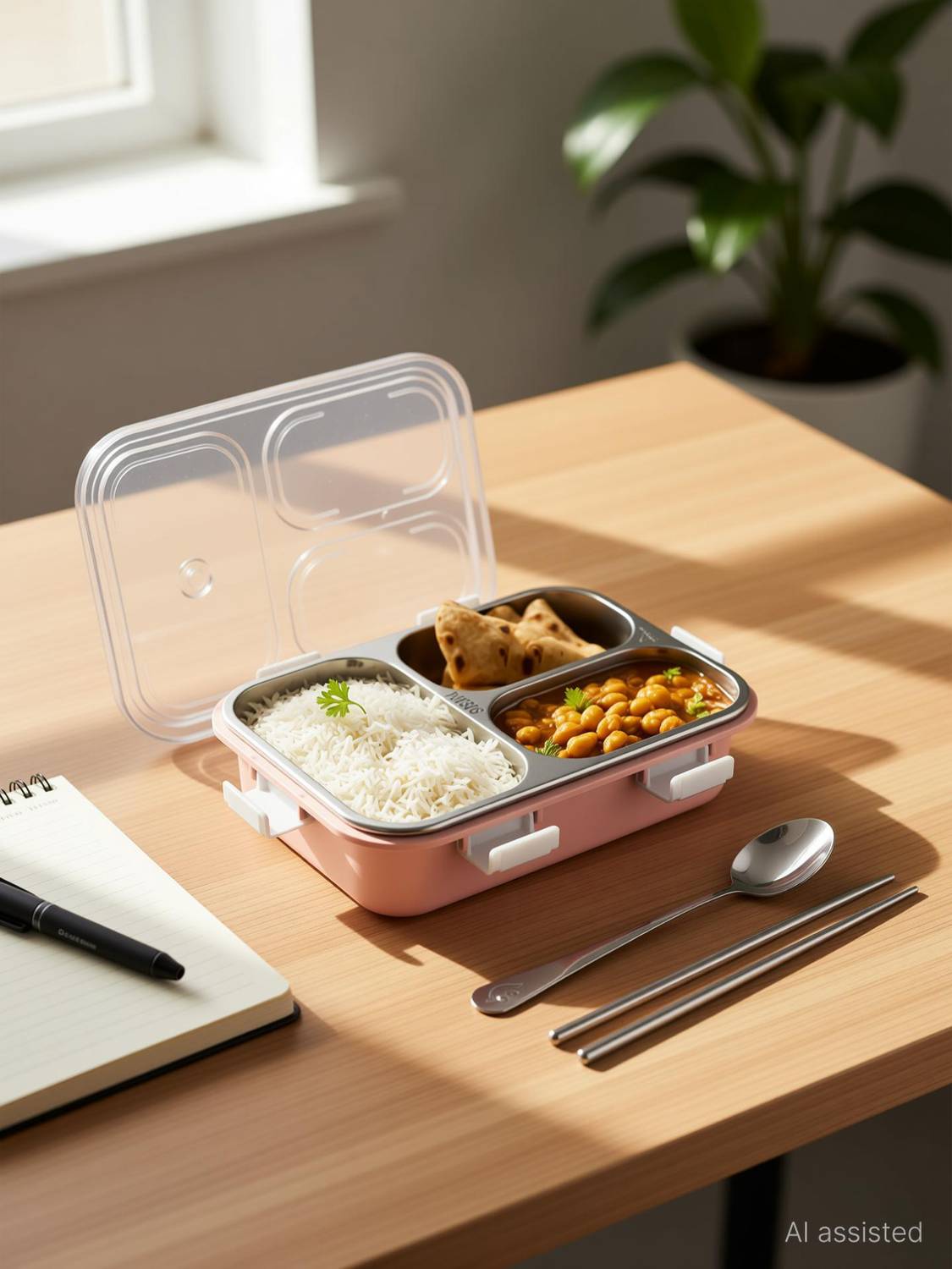 ATTRO Bento 3 Compartment 1 Containers Stainless Steel College Lunch Box