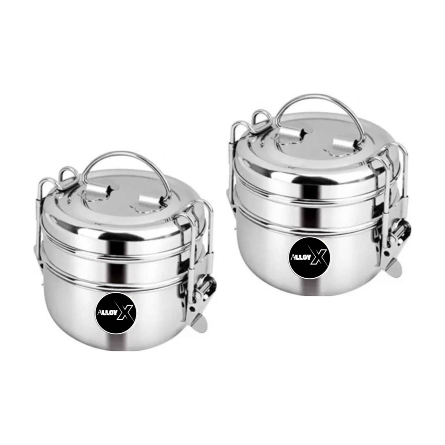AOLLYX Stainless Steel Tiffin box for School & Office, Kids COMBO 8*2 (PACK OF 2) 2 Containers Stainless Steel School Lunch Box