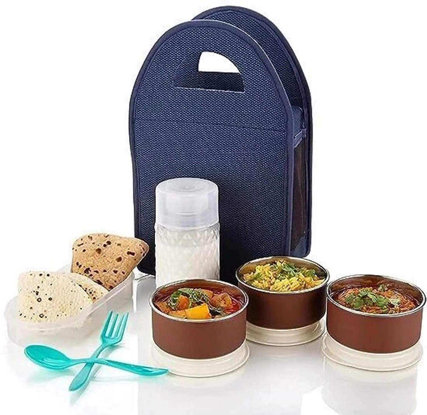 Image of Seville Classics Stainless Steel Lunch Box-with Bag for,Student,Women,Men,Girls 5 Containers Plastic, Stainless Steel Office Lunch Box