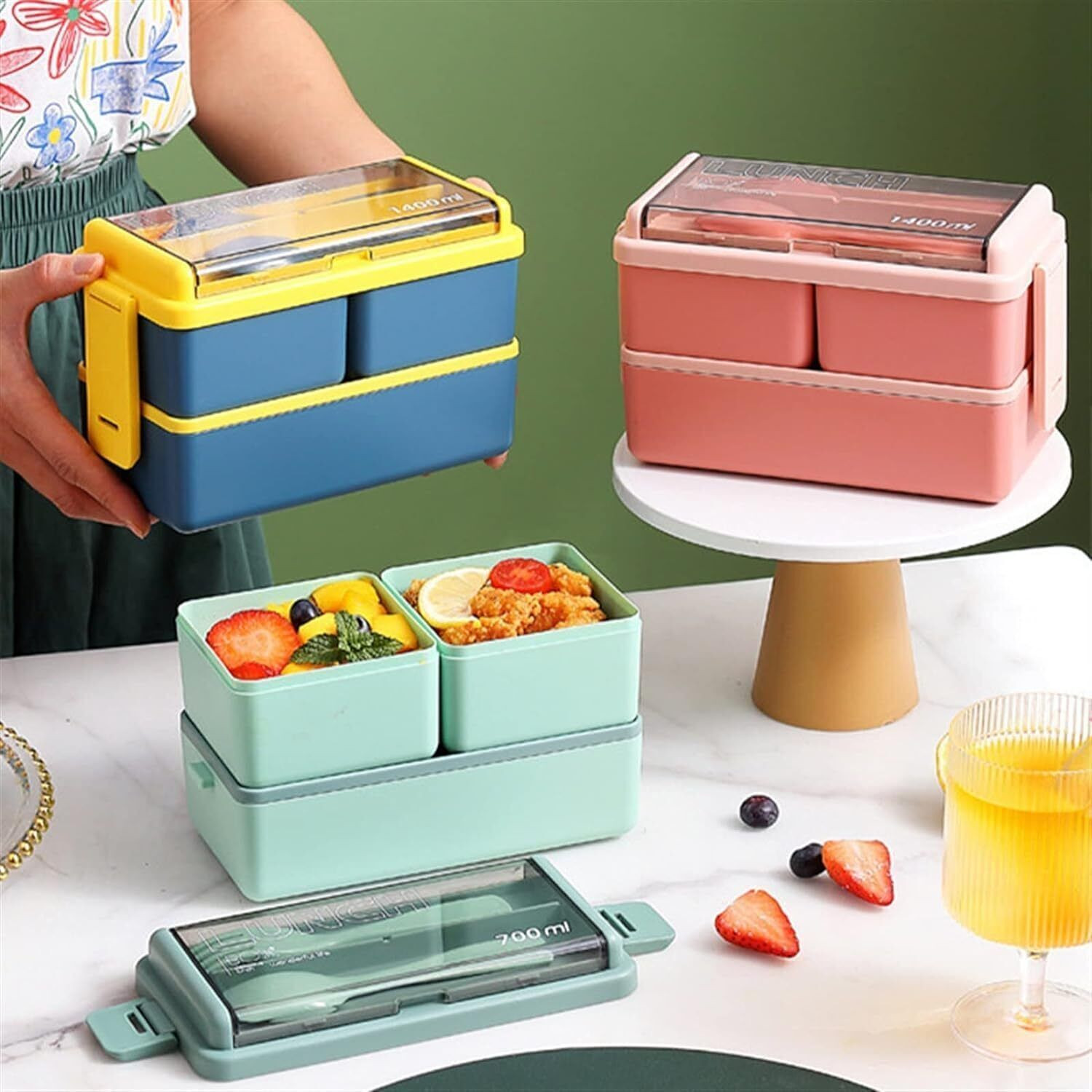 Image of Flipkart SmartBuy Back To School Lunch Box With Spoon & Fork 3 Containers Plastic Office Lunch Box