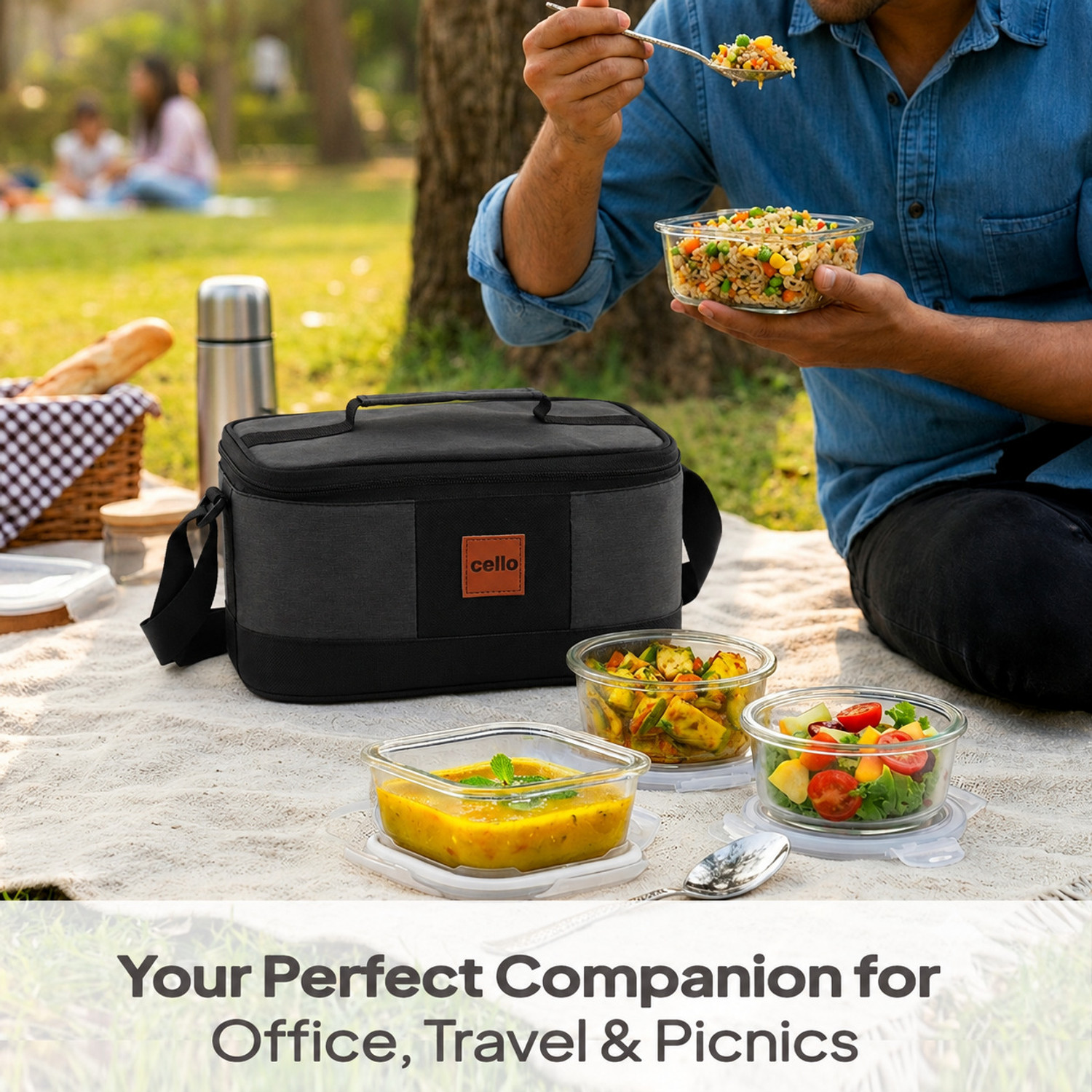 Image of cello Elite Pro fridge & microwave safe glass containers with jacket 4 Containers Glass Office Lunch Box (320 ml, Microwave Safe)
