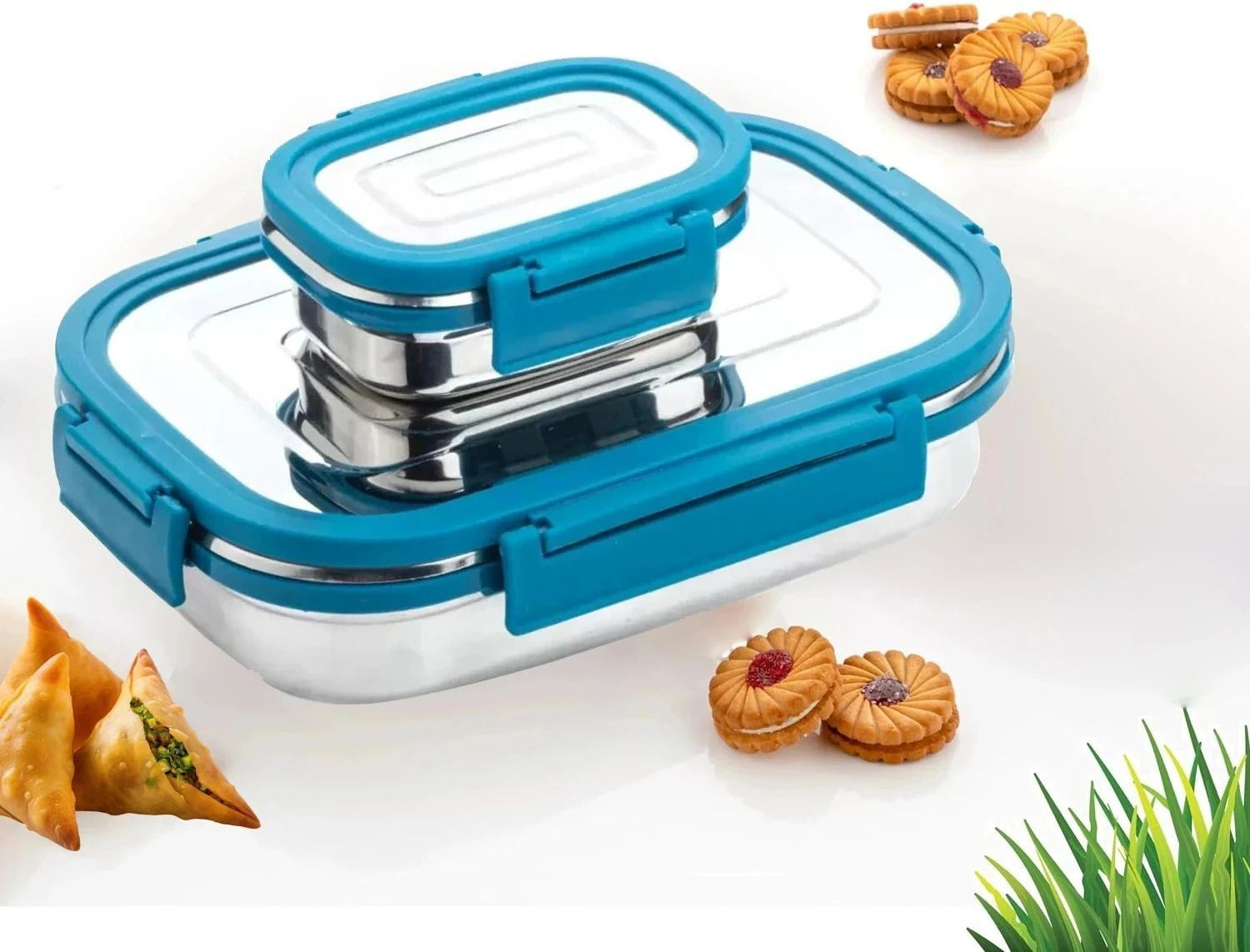 Image of 3D METRO SUPER STORE Stainless Steel Leak Proof, Airtight Lunch Box /Tiffin Box for Office, School, 2 Containers Stainless Steel School Lunch Box