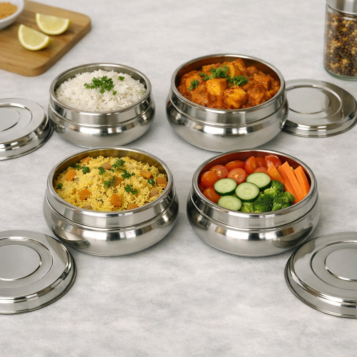 Image of SKS ENTERPRIES Premium Steel Lunch Box for Everyday Meal Packing 4 Containers Stainless Steel College Lunch Box