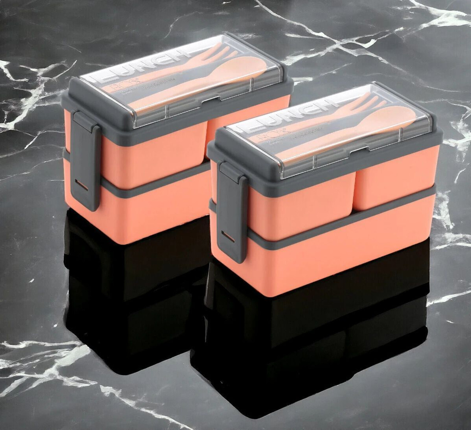 Image of OMORTEX 3 compartments Lunch Box With spoon & Fork 3 Containers Plastic School Lunch Box