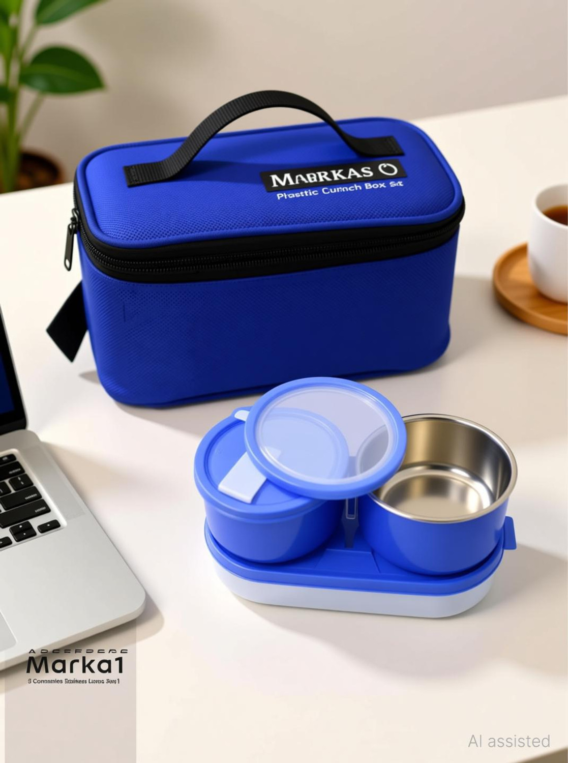 Image of The Marka MARKA1 3 Containers Stainless Steel, Plastic Office Lunch Box
