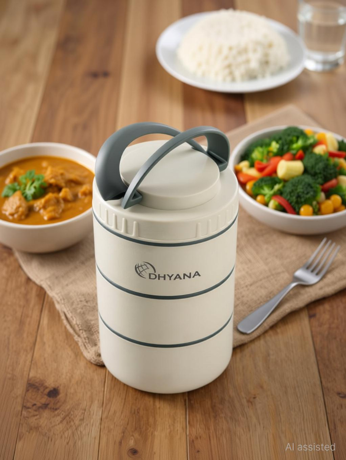 Image of Dhyana DOST 3 Layer Stainless Steel Lunch Box | Airtight Tiffin for Office & Kids 3 Containers Stainless Steel, Plastic Office Lunch Box