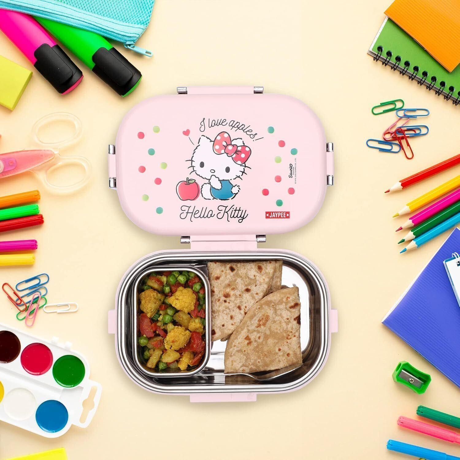 Image of JAYPEE JPMISSTEELKITTYPINK 2 Containers Stainless Steel School Lunch Box