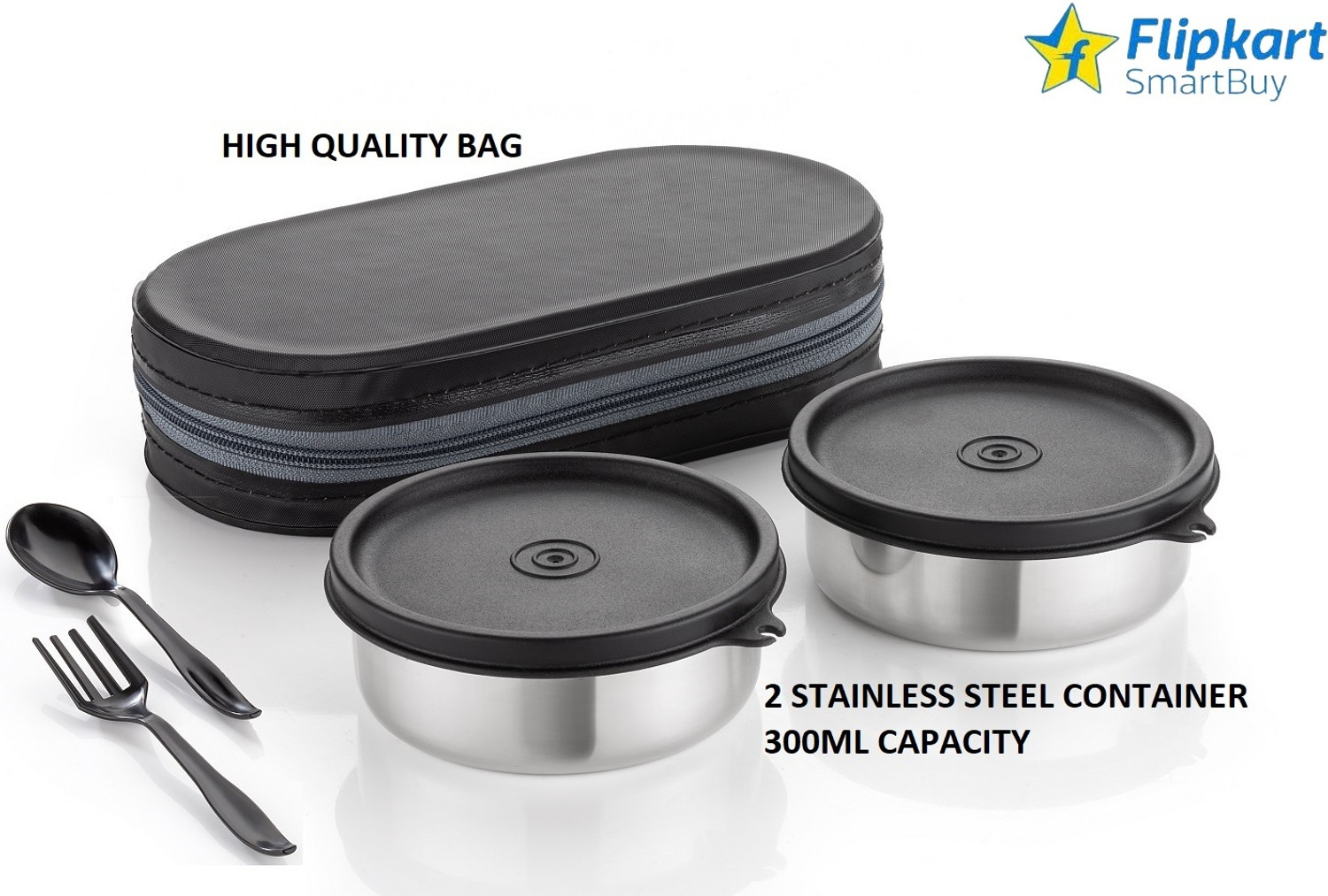 Image of Flipkart SmartBuy LUNCHBOX WITH 2 STEEL CONTAINER 2 Containers Stainless Steel Office Lunch Box