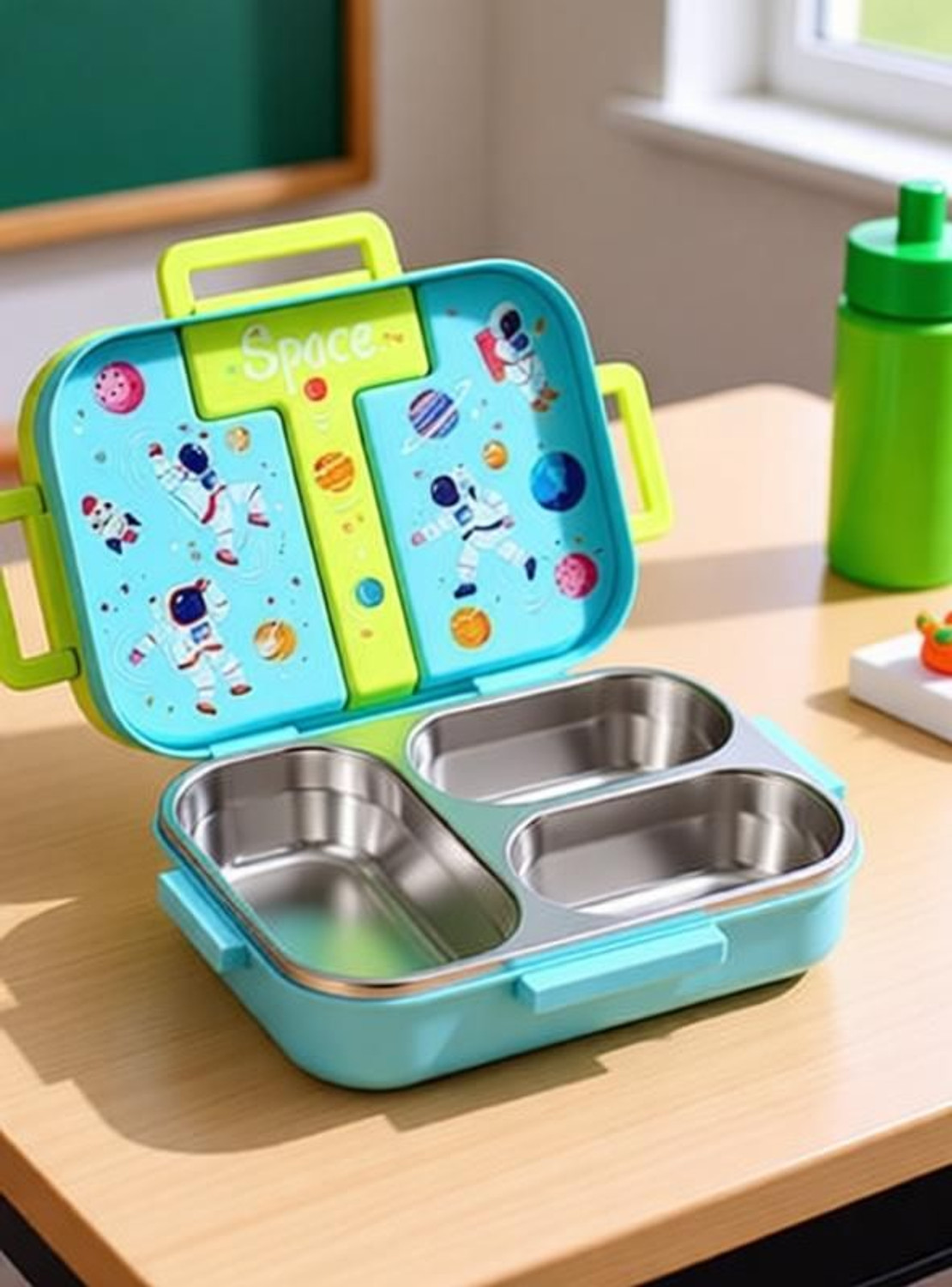 Image of Better Buy Space Universe Double layer 100% leakproof 3 Containers Stainless Steel School Lunch Box