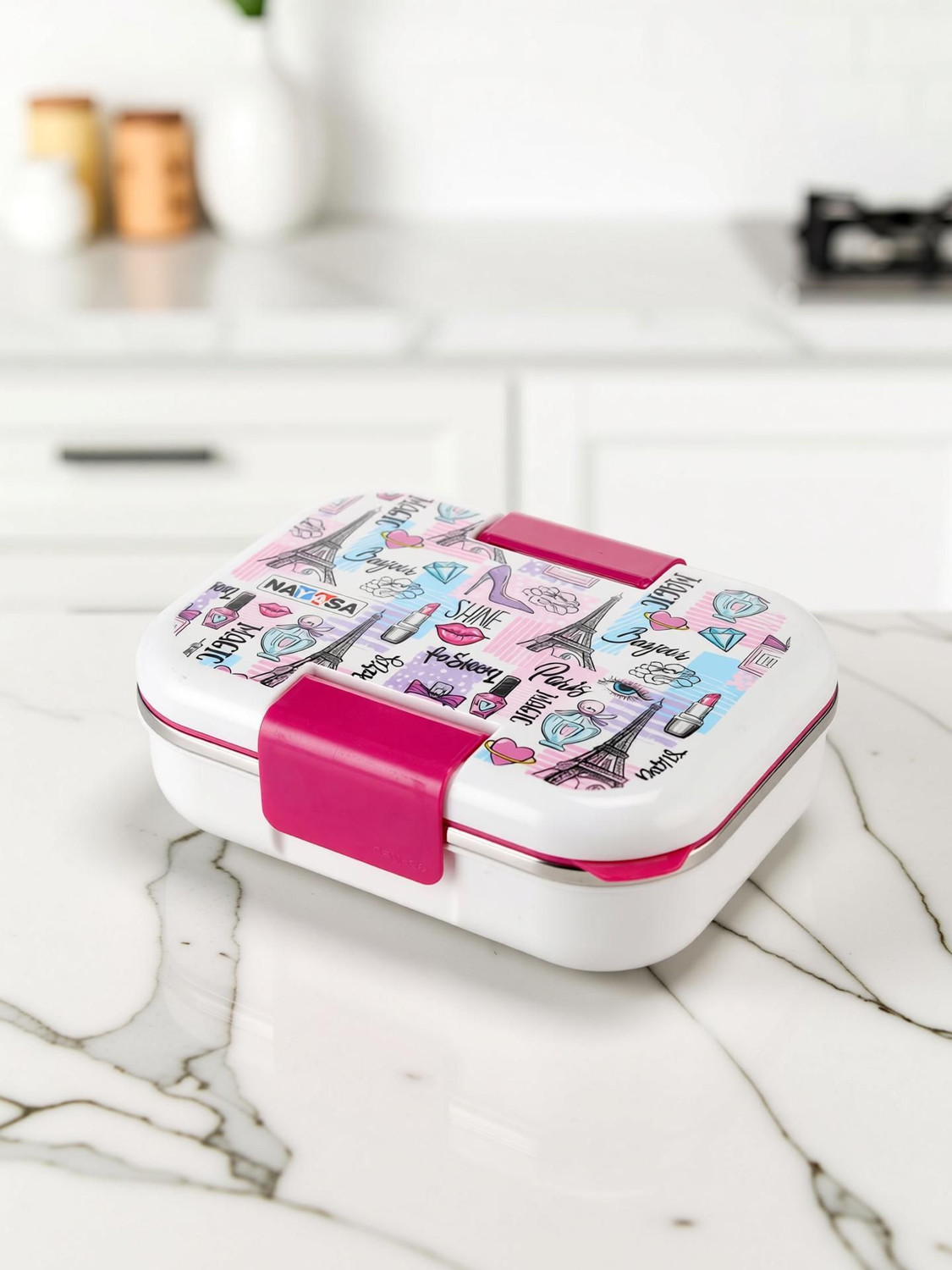 Image of NAYASA Marco 2 Compartment Vaccum Sealed Insulated Stainless Steel Lunch Box for Kids 1 Containers Plastic School Lunch Box