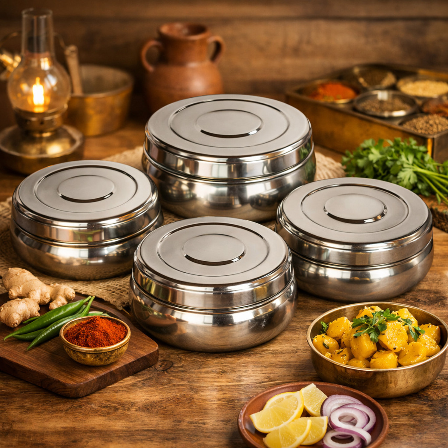Image of RSP Culture Stainless Steel Food Storage Containers Set of 4 | 250,450, 600, and 900 ml 4 Containers Stainless Steel Office Lunch Box