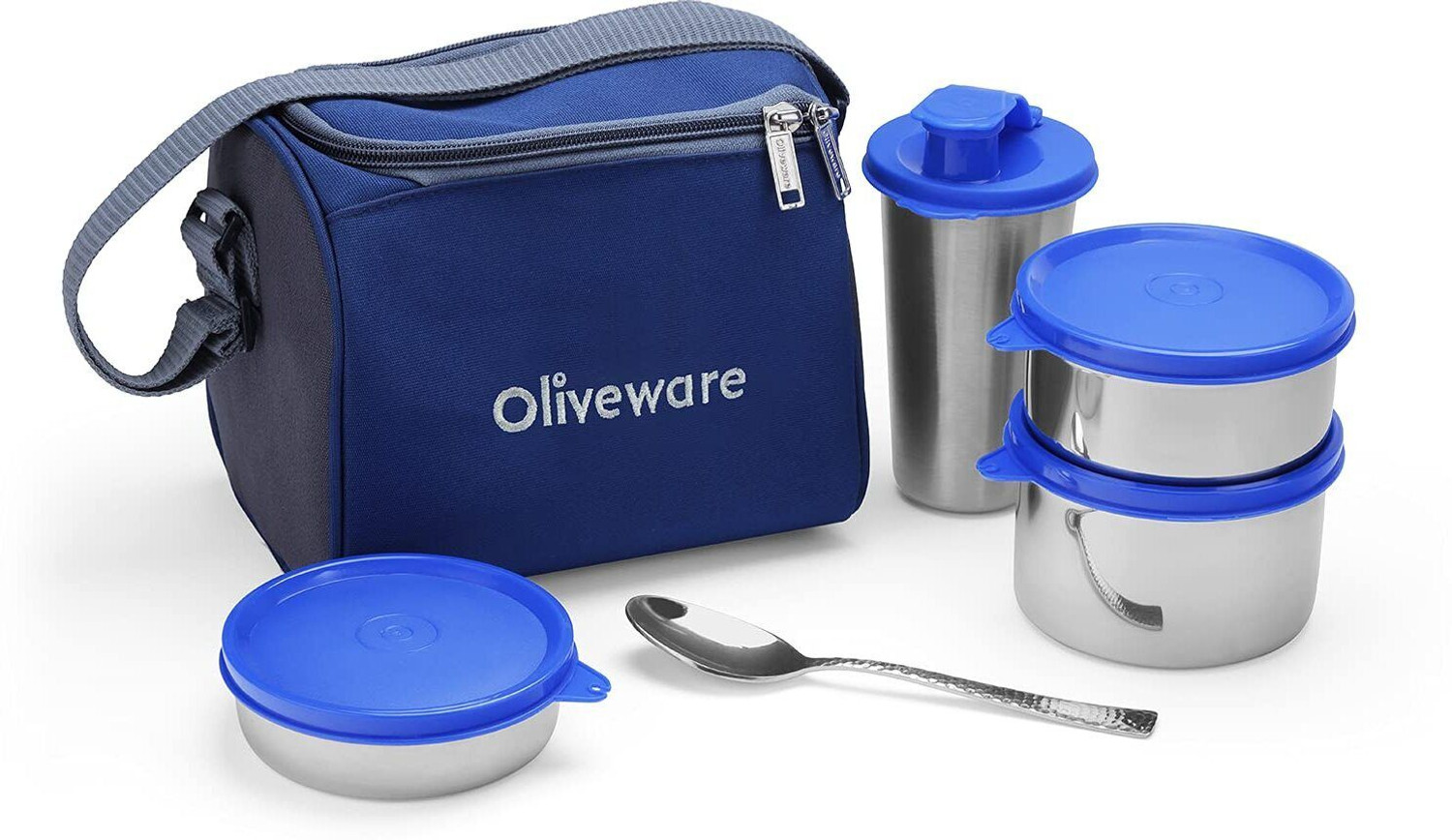 Image of Oliveware Milano 3 Containers Stainless Steel Office Lunch Box