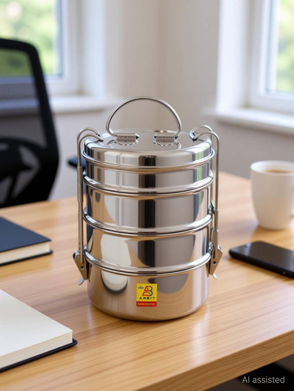 Ambit stainless steel traditional tiffin box clip carrier tiffin 4containers lunch box 4 Containers Stainless Steel Office Lunch Box