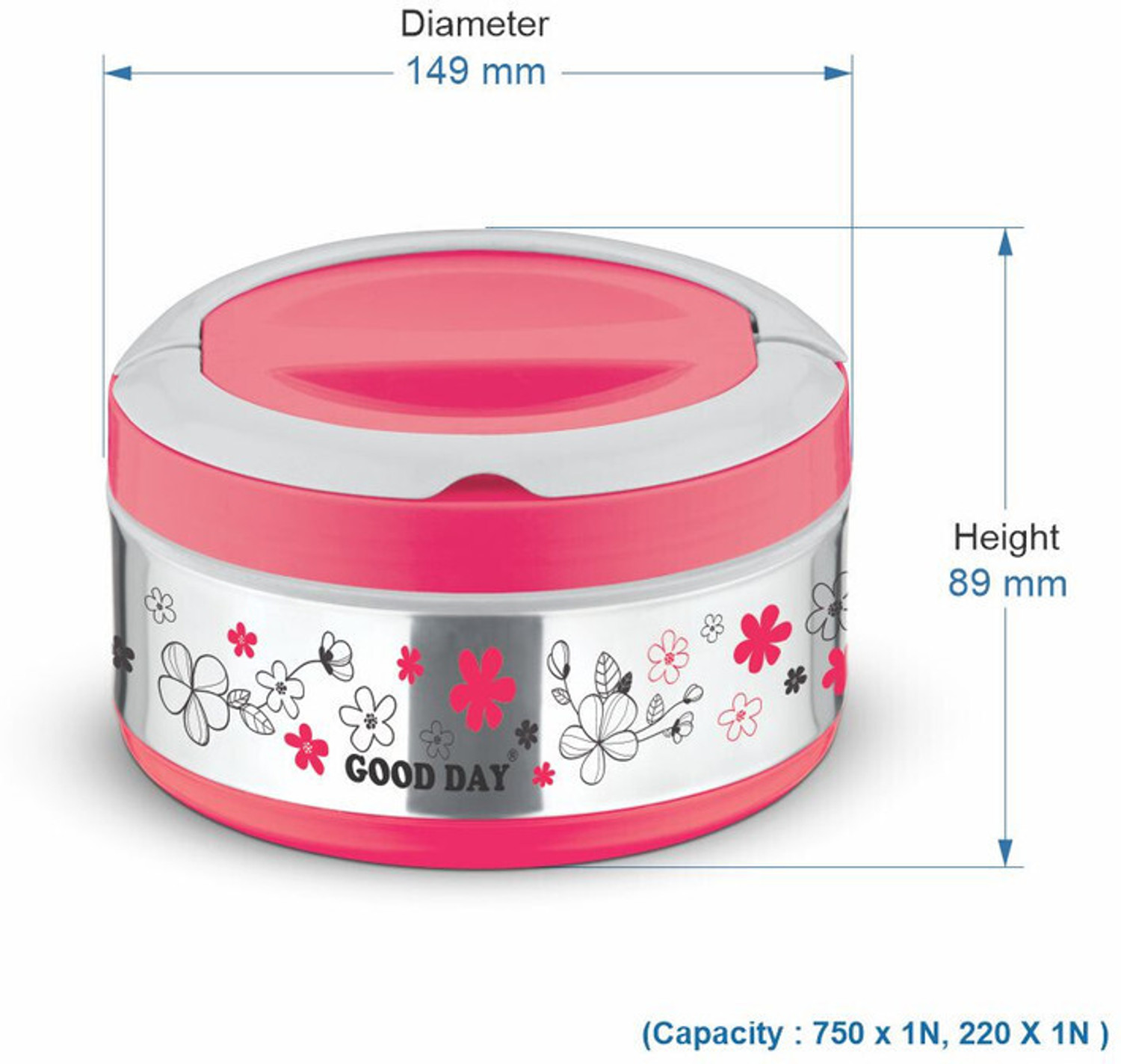 Image of Good Day Bento Jr Insulated Inner Stainless Steel Tiffin Box For Kids 2 Containers Plastic School Lunch Box