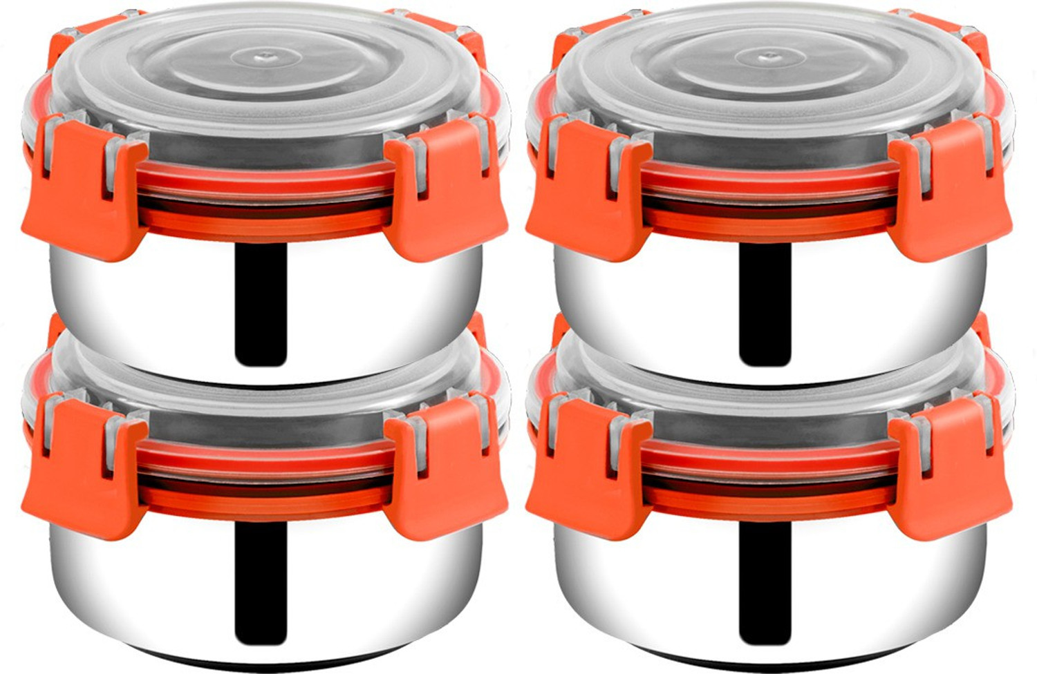 Image of BOWLMAN Lock n Lock Orange 4 Containers Stainless Steel School Lunch Box
