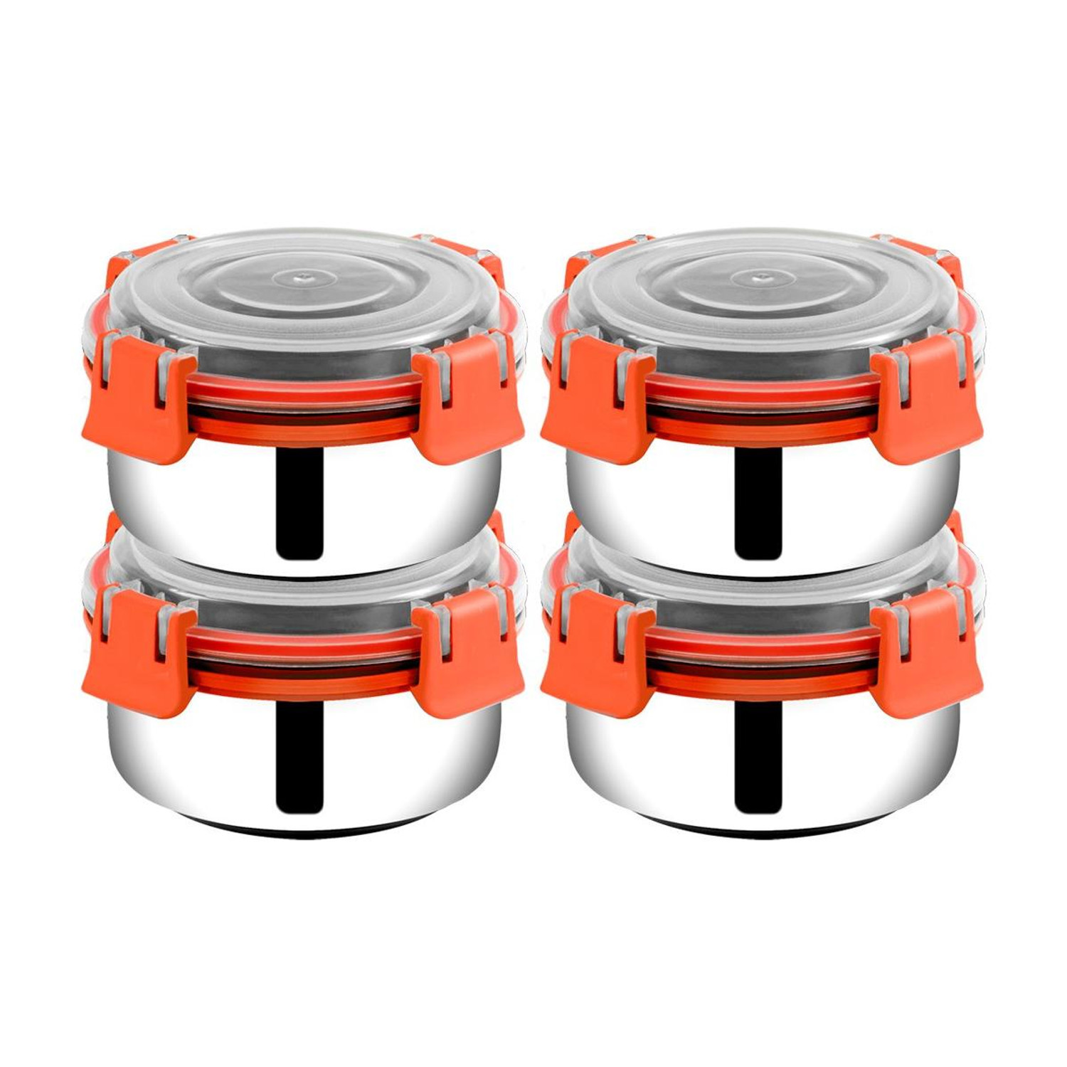 Image of BOWLMAN Lock n Lock Orange 4 Containers Stainless Steel School Lunch Box