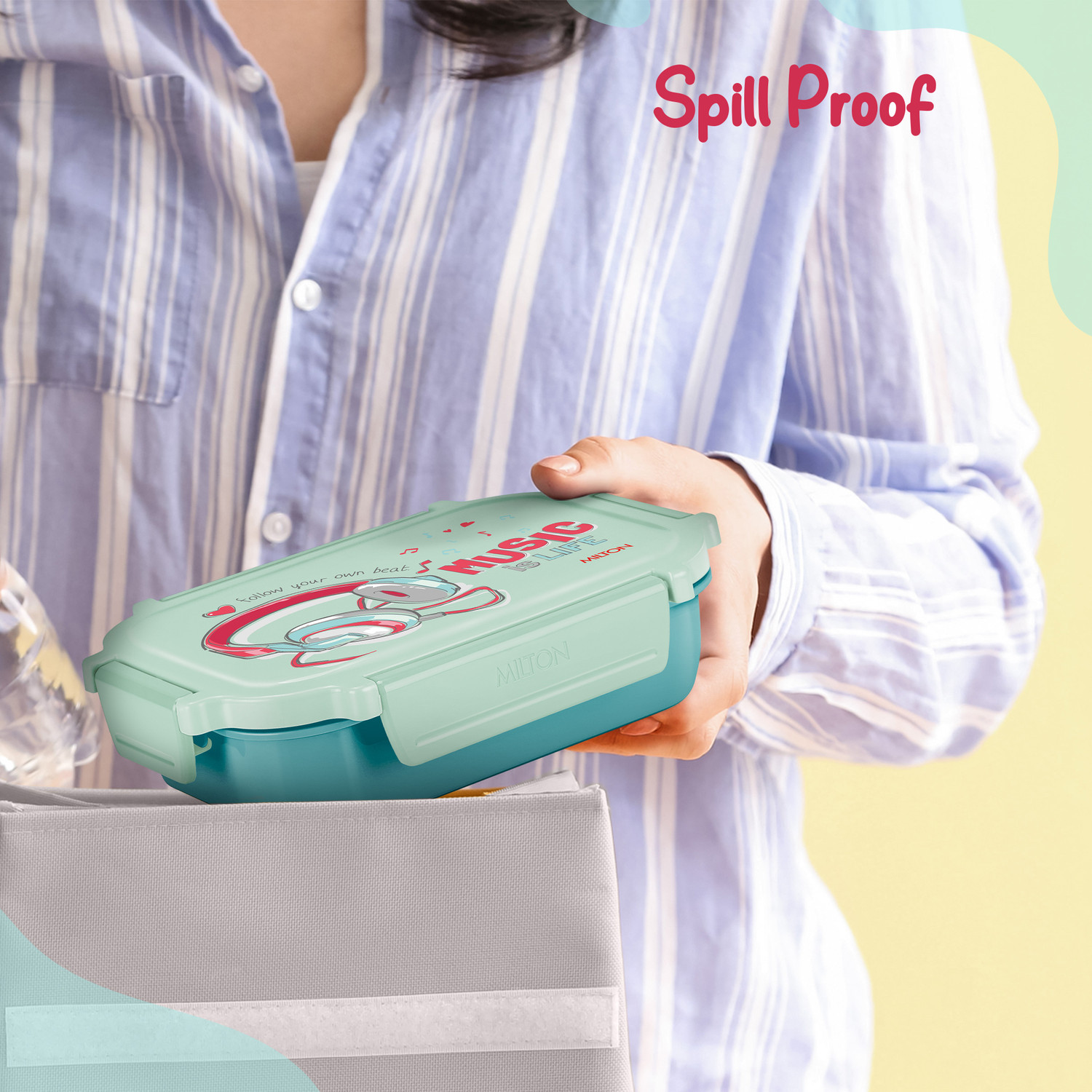 Image of MILTON Sherry Steel Tiffin Lunch Box with inner Steel Container, Spoon & Fork Sky Blue 2 Containers Plastic School Lunch Box (520 ml)