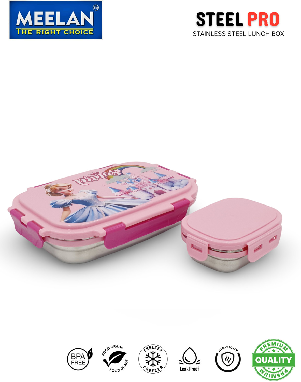 Image of meelan lunch box / tiffin box / tiffin for kids / lunch box steel / tiffin box for girls 2 Containers Stainless Steel, Polypropylene School Lunch Box