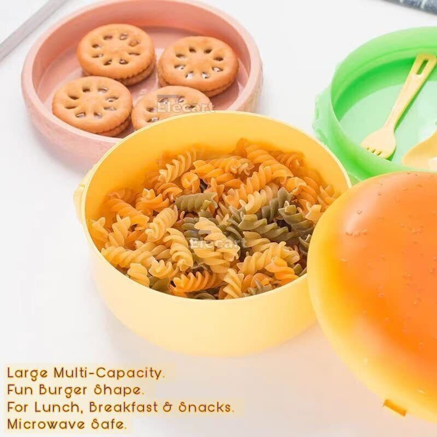 Image of PERIZONE Plastic Burger Shaped Lunch Box for Kids - School Tiffin Box with Spoon 2 Containers Plastic School Lunch Box
